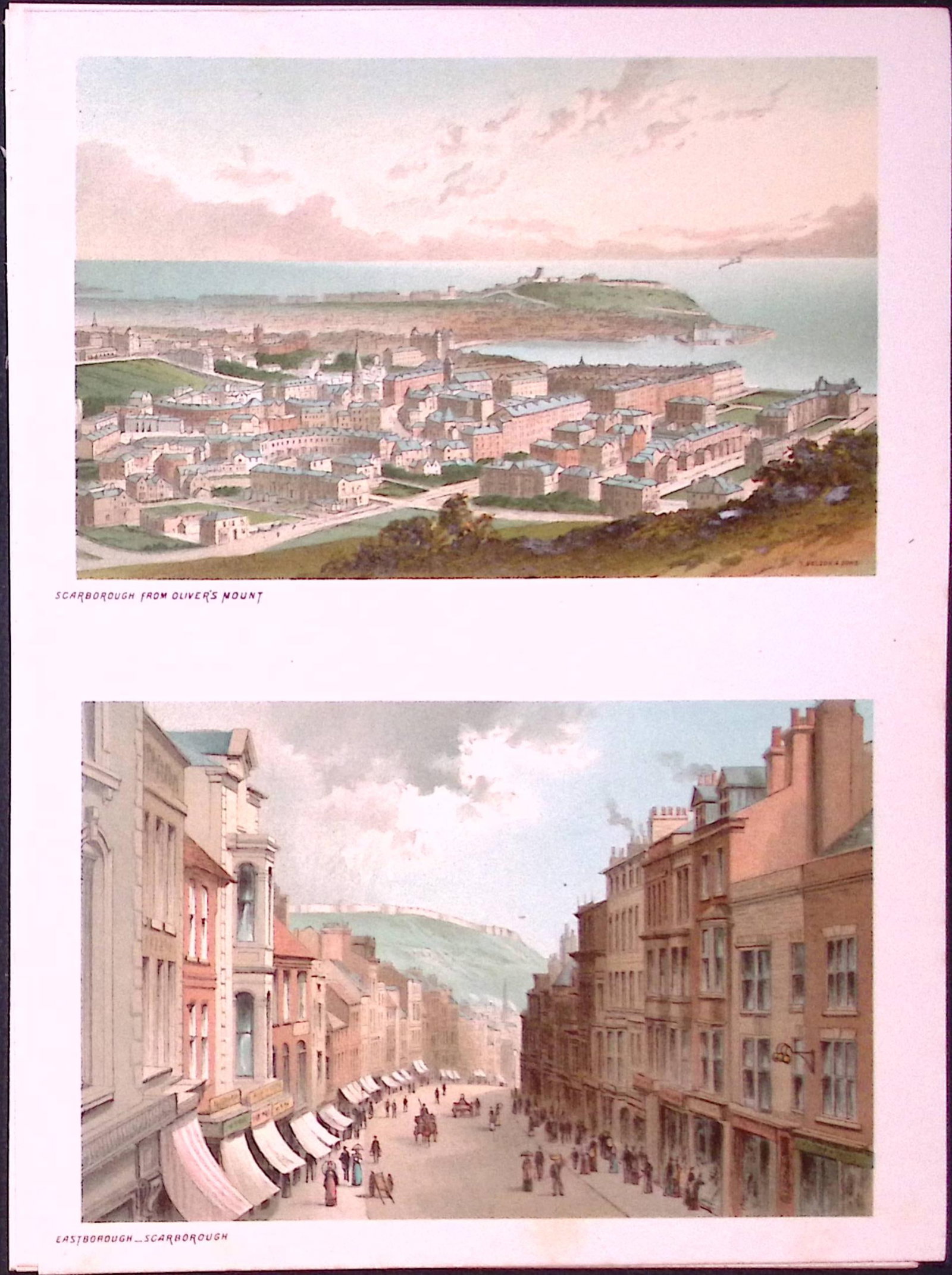 Scarborough Olivers Mount & Town Centre Victorian Antique Double Print-19 (1 of 1)