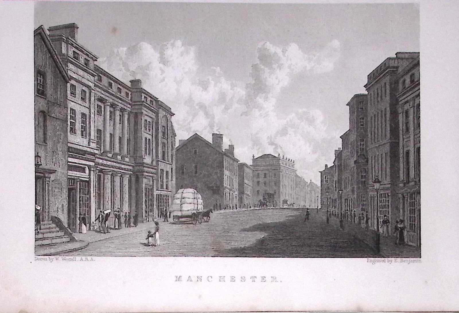 Manchester Street Scene 196 Years-Old Antique Steel Engraving-68-TR: Title: Manchester Street Scene 196 Years-Old Antique Steel Engraving-68-TR Description: This Steel Engraved Print Has Been Removed from an Antique Edition of. Great Britain Illustrated by William