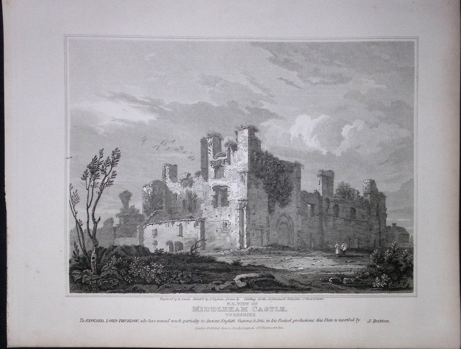 Middleham Castle Yorkshire 190 Years-Old Rare John Britton Antique Steel Engraving-107: Title: Middleham Castle Yorkshire 190 Years-Old Rare John Britton Antique Steel Engraving-107 Description: This 191 Years-Old Steel Gilt-Edged Engraved Plate Has Been Removed from an Antique Editio