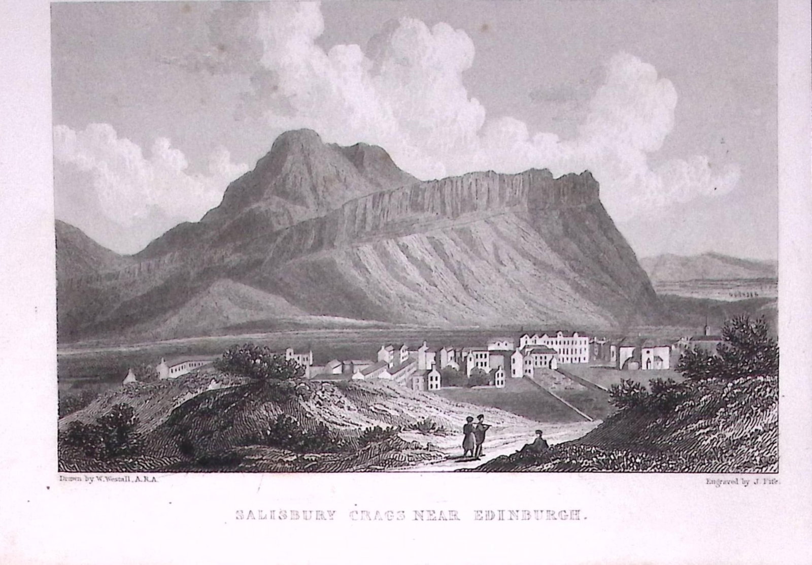 Salisbury Crag Edinburgh Scotland 196 Years-Old Antique Steel Engraving-39-TR: Title: Salisbury Crag Edinburgh Scotland 196 Years-Old Antique Steel Engraving-39-TR Description: This Steel Engraved Print Has Been Removed from an Antique Edition of. Great Britain Illustrated by