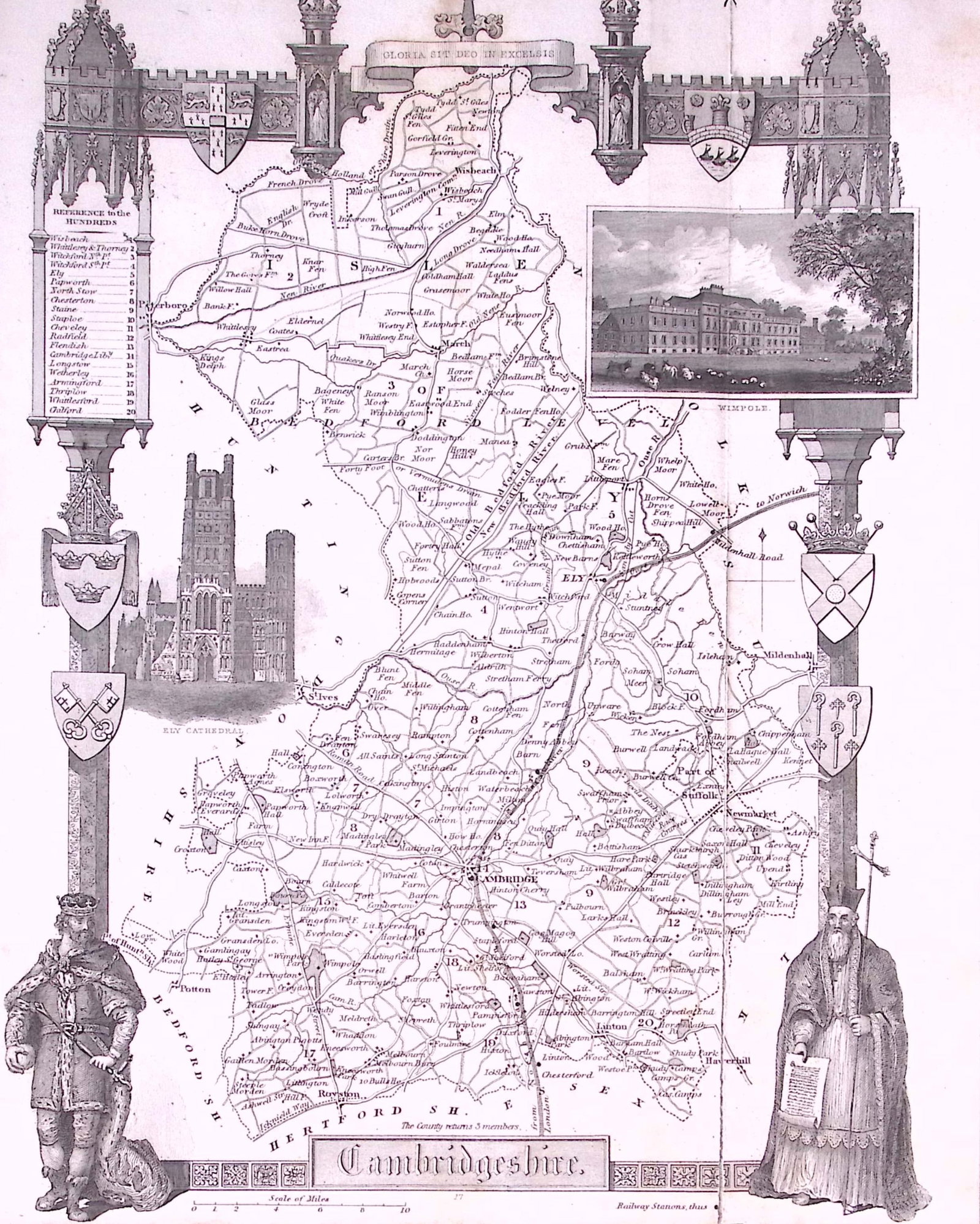 County Cambridgeshire Detailed 178 years-Old Antique Steel Engraving Map-6-TR (1 of 2)