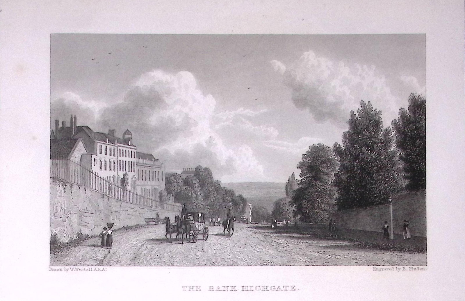 The Bank Highgate London 196 Years-Old Antique Steel Engraving-65-TR: Title: The Bank Highgate London 196 Years-Old Antique Steel Engraving-65-TR Description: This Steel Engraved Print Has Been Removed from an Antique Edition of. Great Britain Illustrated by William