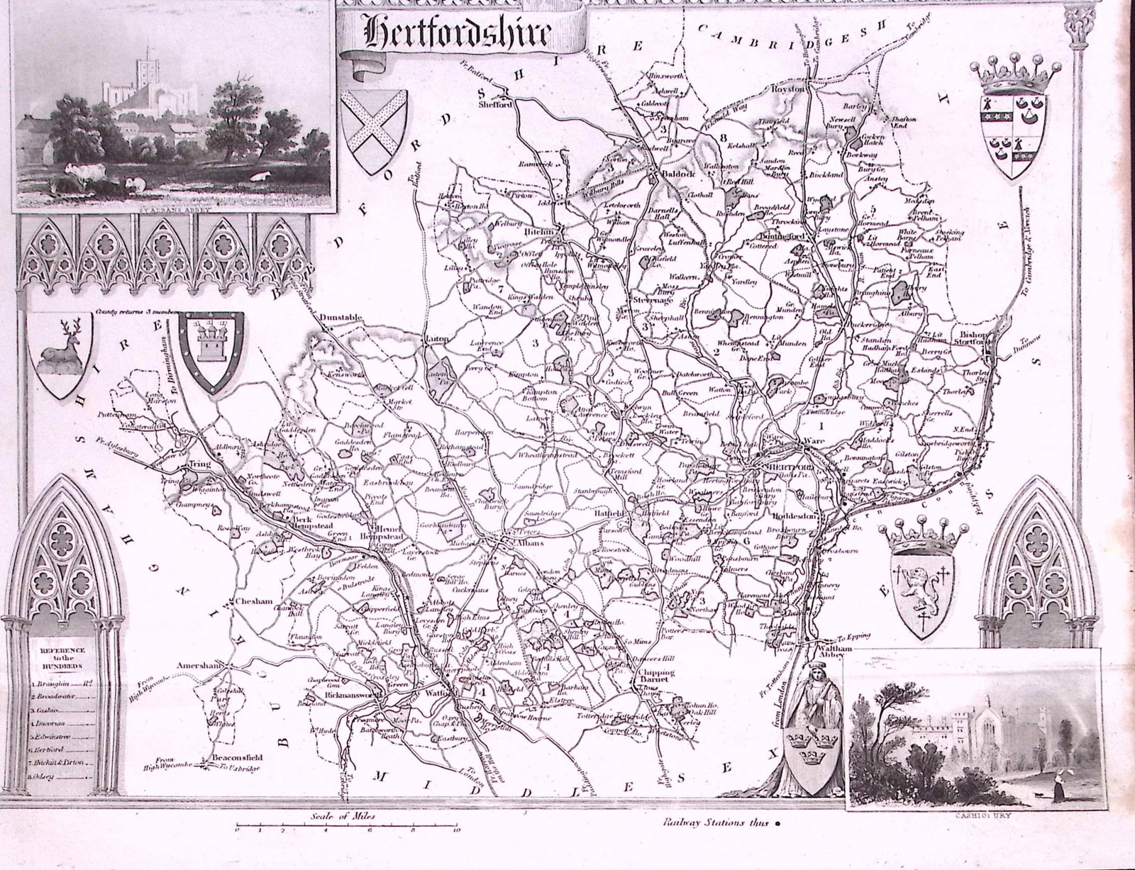 County Hertfordshire Detailed 178 years-Old Antique Steel Engraving Map-13-TR (1 of 2)
