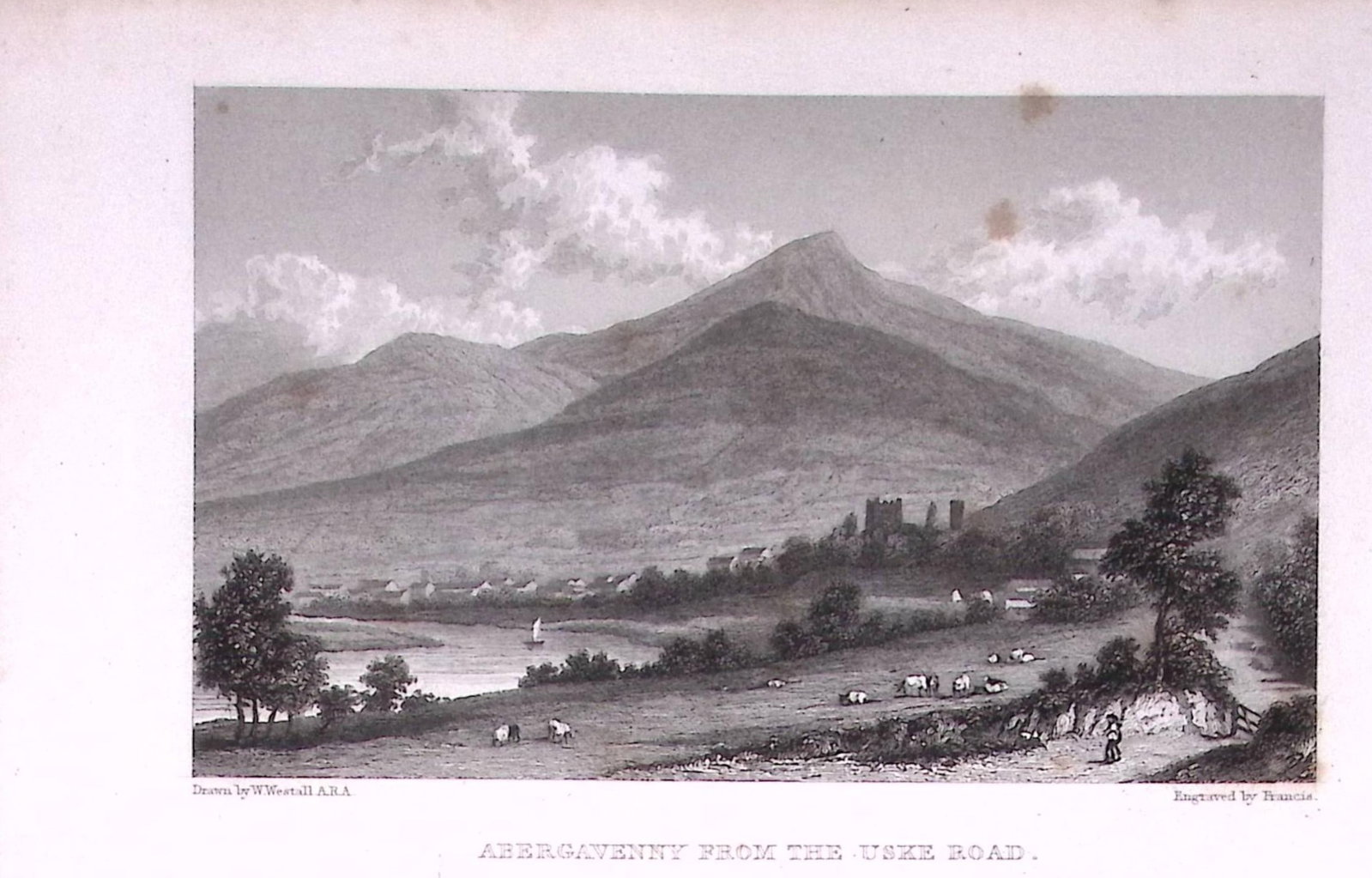 Abergavenny Wales 196 Years-Old Antique Steel Engraving-17-TR (1 of 2)
