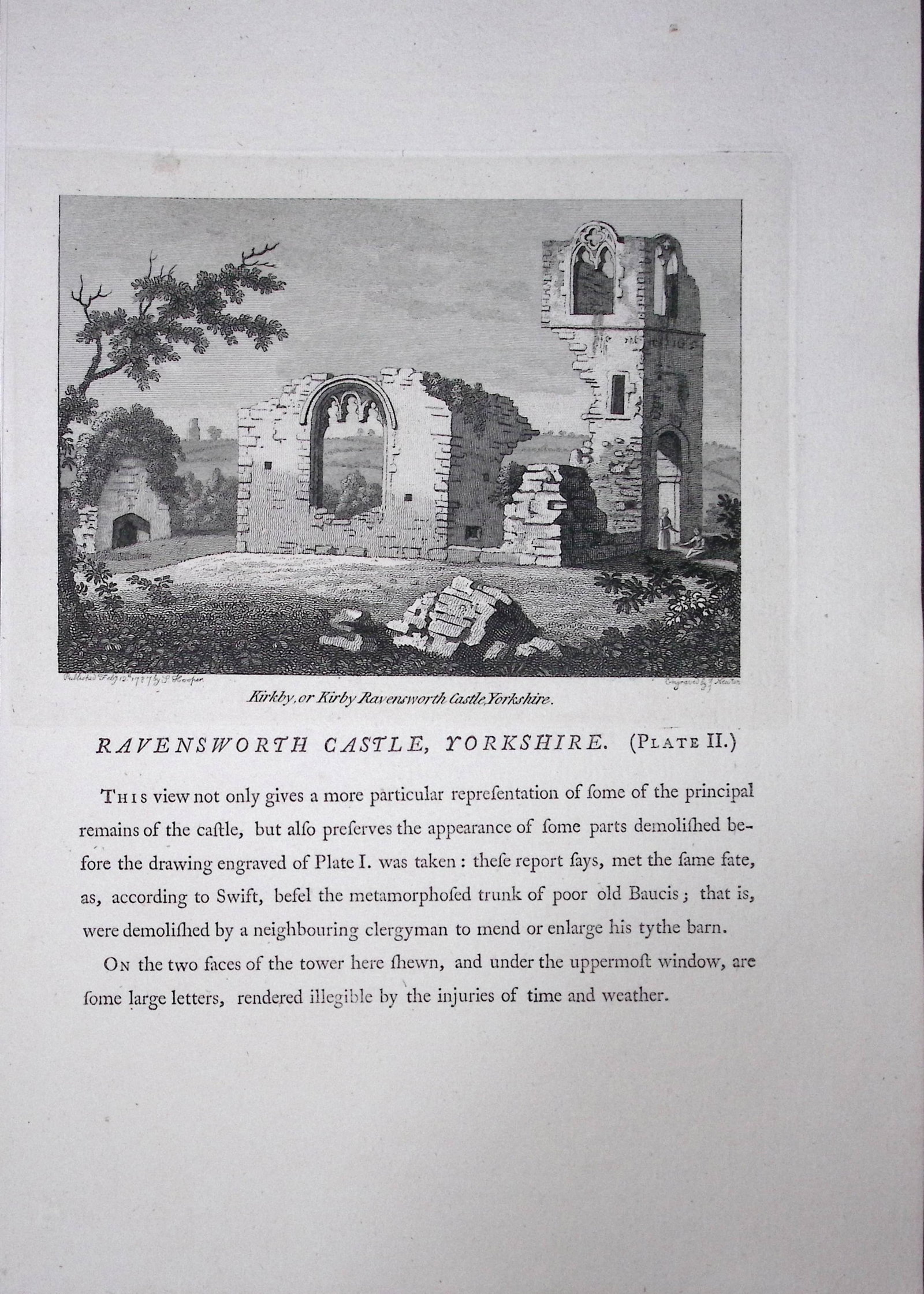 Yorkshire Ravensworth Castle F. Grose Antique Copper Engraving-33-TR: Title: Yorkshire Ravensworth Castle F. Grose Antique Copper Engraving-33-TR Description: This Antique Book Plate Was Removed from Francis Grose's Antiquities of England &Wales Published 