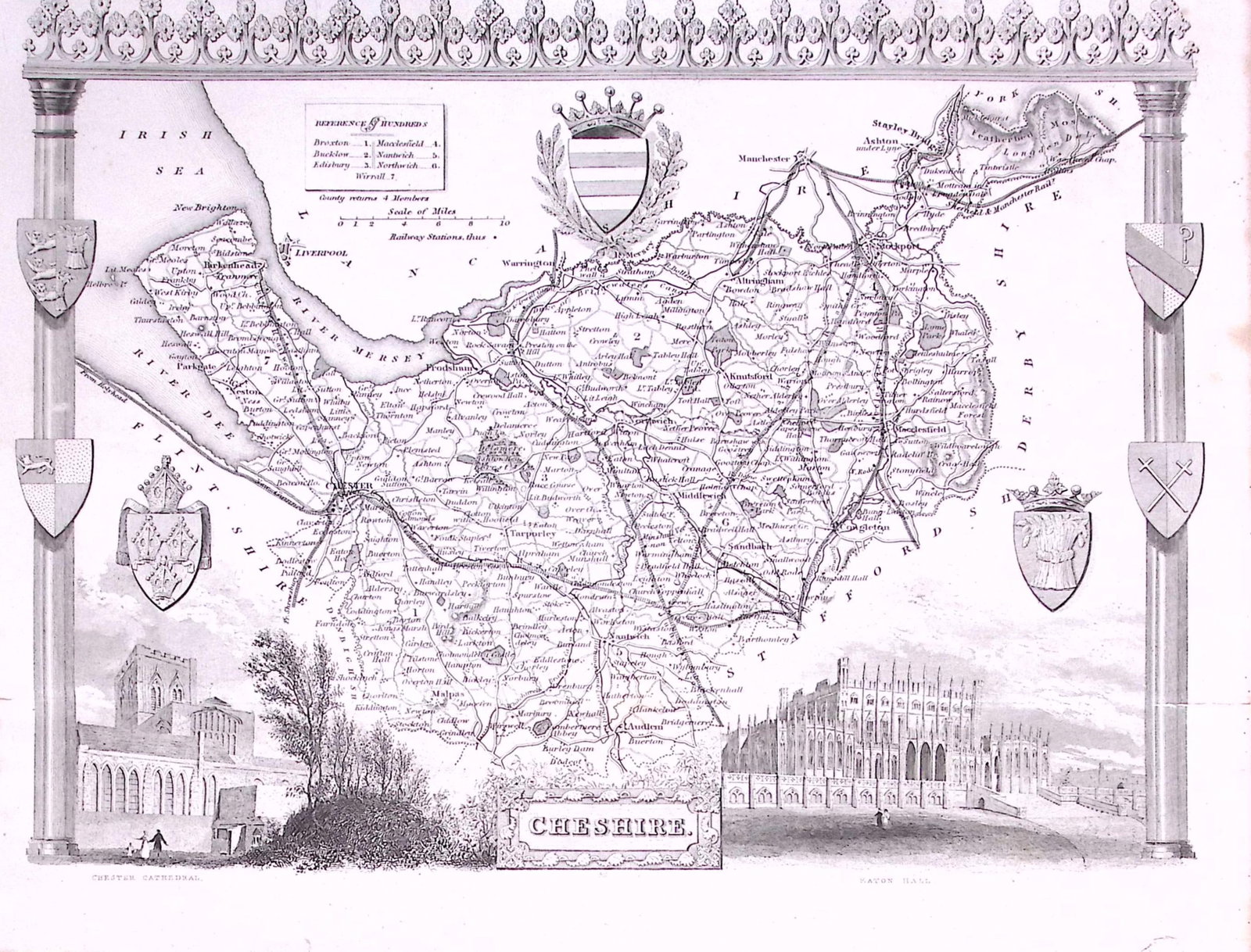 County Cheshire Detailed 178 years-Old Antique Steel Engraving Map-4-TR (1 of 2)