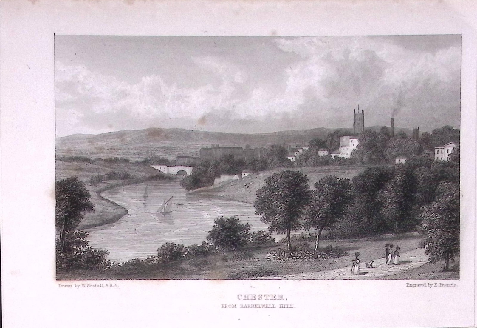 Chester View of The City 196 Years-Old Antique Steel Engraving-21-TR: Title: Chester View of The City 196 Years-Old Antique Steel Engraving-21-TR Description: This Steel Engraved Print Has Been Removed from an Antique Edition of. Great Britain Illustrated by William