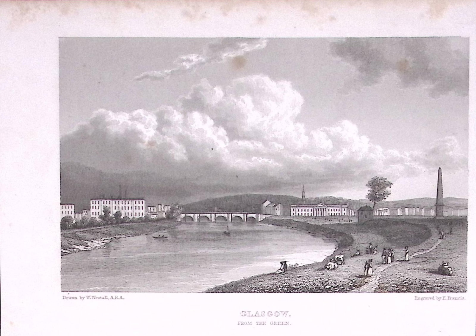 Glasgow from the Green Scotland 196 Years-Old Antique Steel Engraving-5-TR: Title: Glasgow from the Green Scotland 196 Years-Old Antique Steel Engraving-5-TR Description: This Steel Engraved Print Has Been Removed from an Antique Edition of. Great Britain Illustrated by