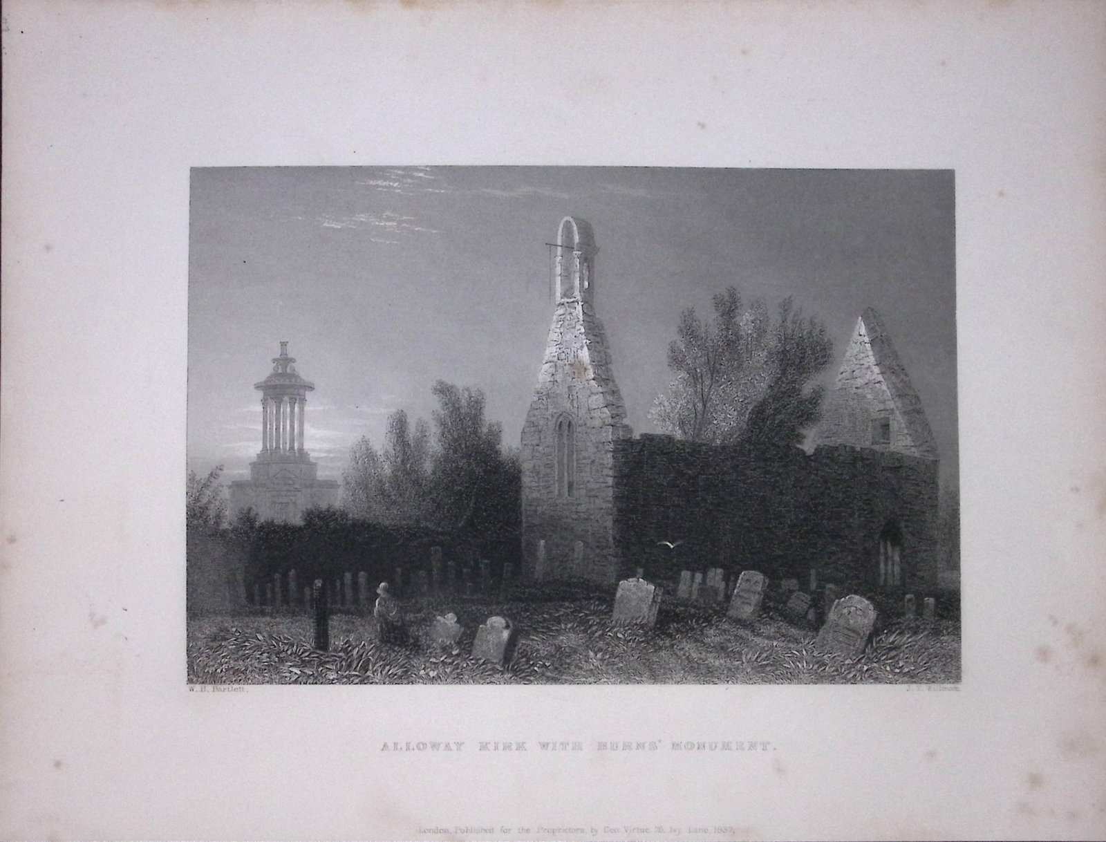 Alloway Kirk Burns Monument Scotland 188 Years-Old Antique Steel Engraving-18: Title: Alloway Kirk Burns Monument Scotland 188 Years-Old Antique Steel Engraving-18 Description: Scotland Illustrated in a Series of Views Takes Expressly for This Work by Messrs William Beattie.