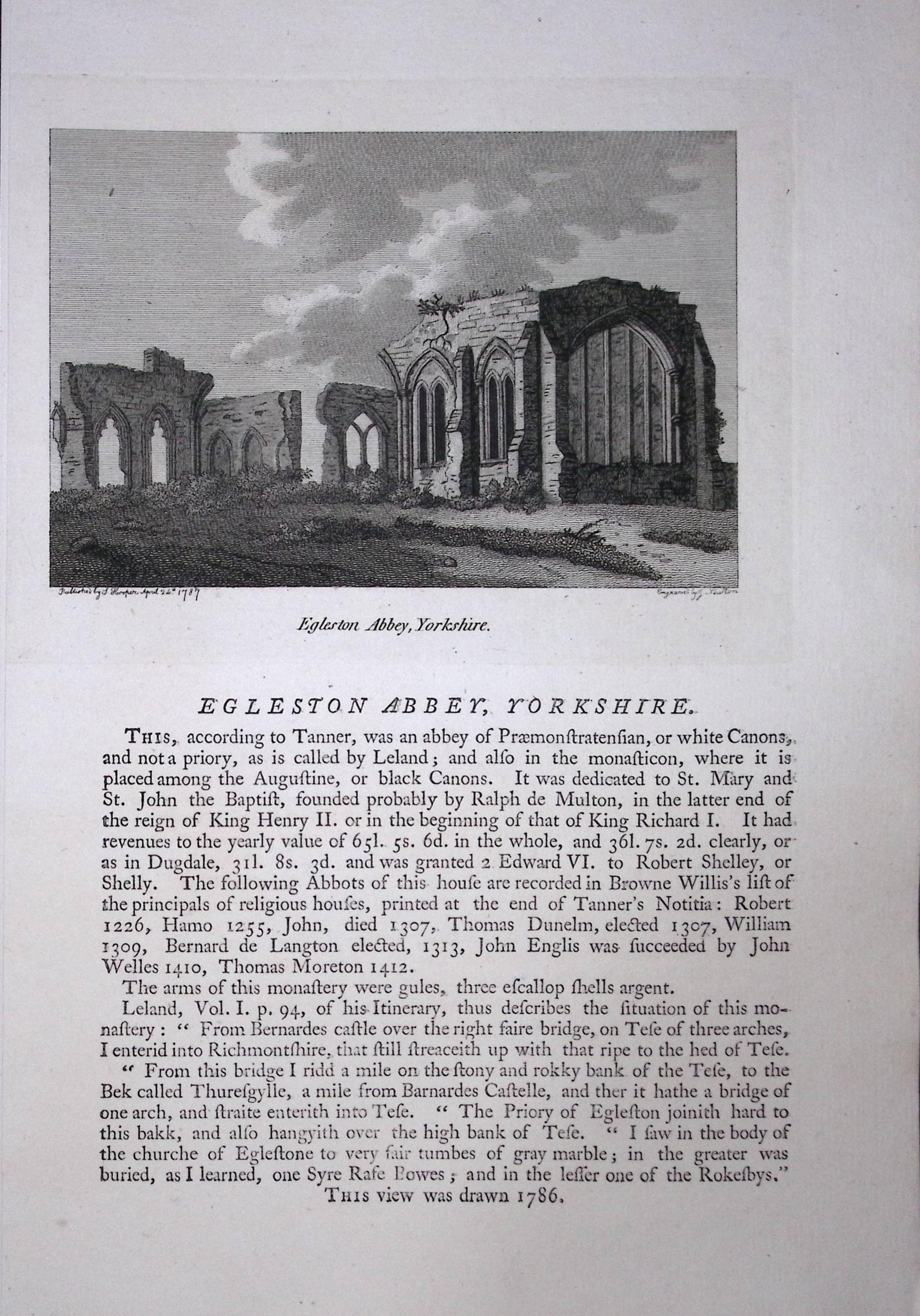 Yorkshire Egleston Abbey F. Grose Antique Copper Engraving-28-TR (1 of 2)