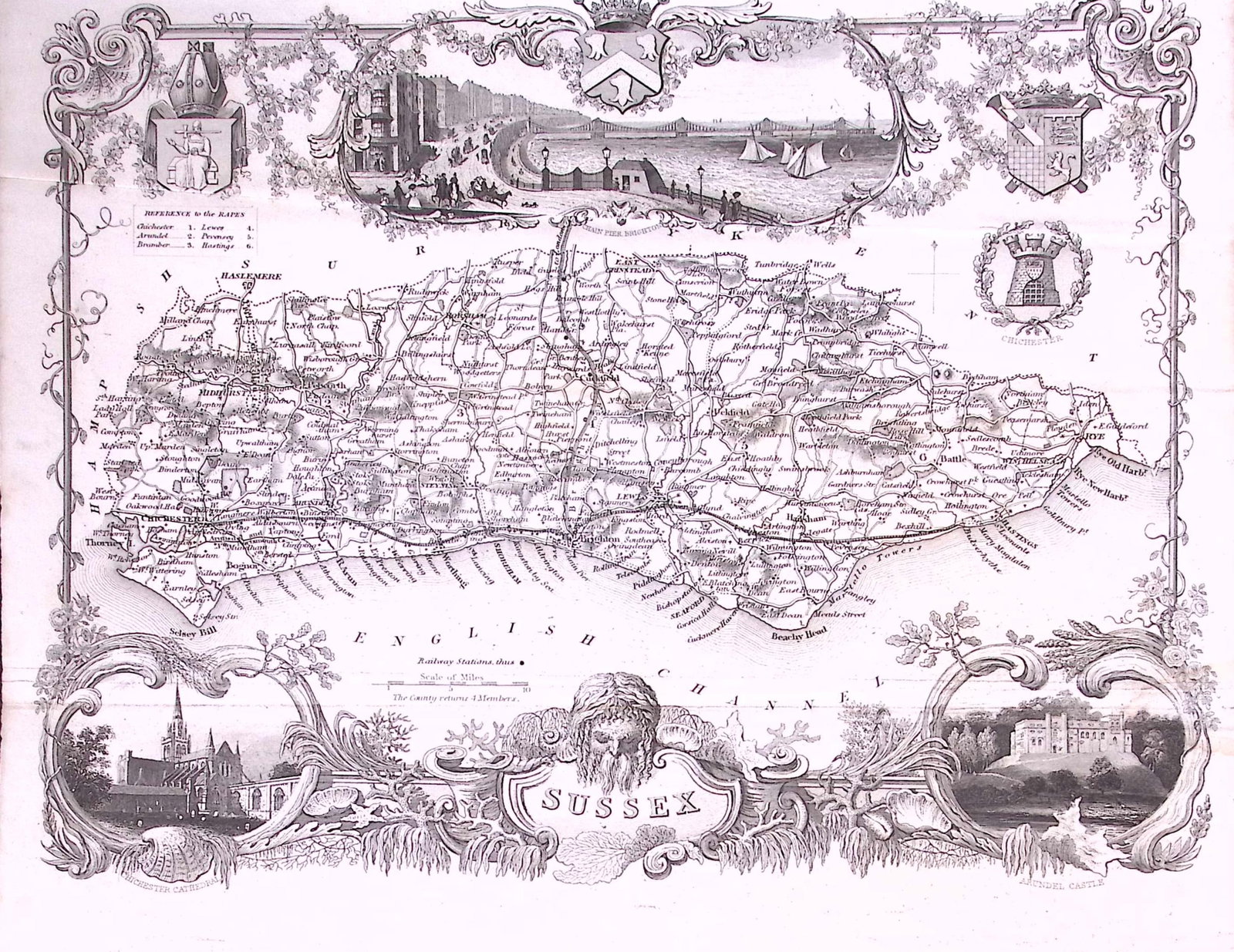 County Sussex Detailed 178 years-Old Antique Steel Engraving Map-24-TR: Title: County Sussex Detailed 178 years-Old Antique Steel Engraving Map-24-TR Description: This Folded Antique Map Was Remove from an Edition of History of England by Tobias Smollett. Published in
