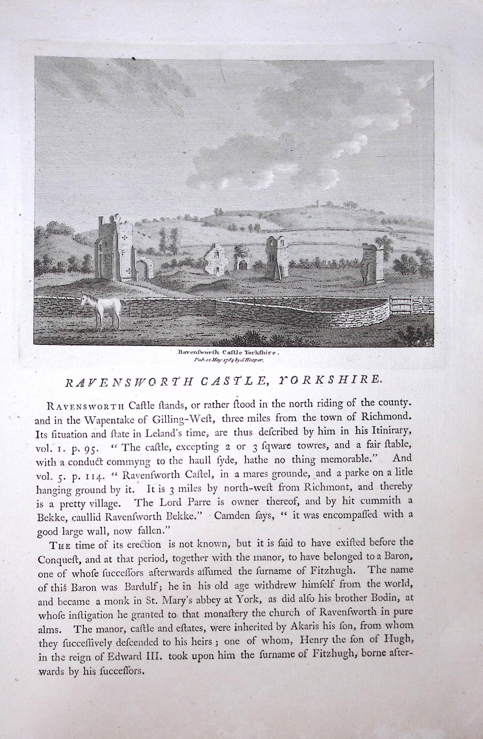 Yorkshire Ravensworth Castle F. Grose Antique Copper Engraving-5-TR: Title: Yorkshire Ravensworth Castle F. Grose Antique Copper Engraving-5-TR Description: This Antique Book Plate Was Removed from Francis Grose's Antiquities of England &Wales Published 