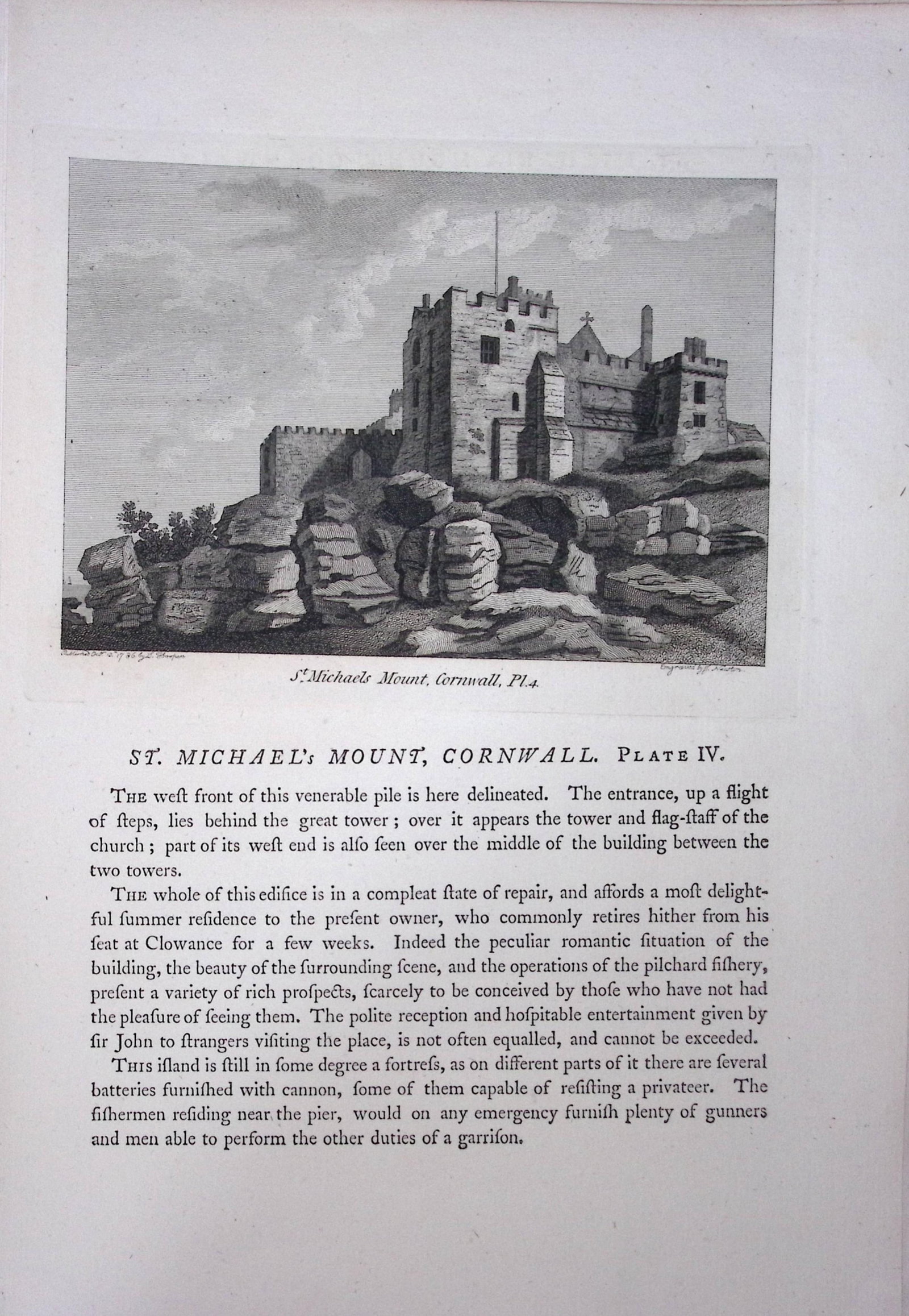 Cornwall St Michael’s Mount F. Grose Antique Copper Engraving-9-TR: Title: Cornwall St Michael’s Mount F. Grose Antique Copper Engraving-9-TR Description: This Antique Book Plate Was Removed from Francis Grose's Antiquities of England &Wales Published 