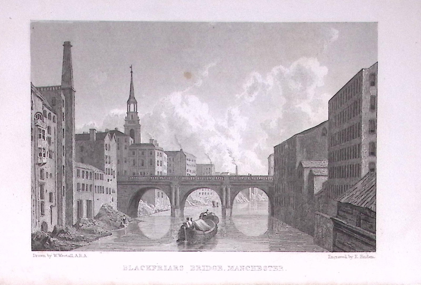 Blackfriars Bridge Manchester 196 Years-Old Antique Steel Engraving-44-TR (1 of 2)