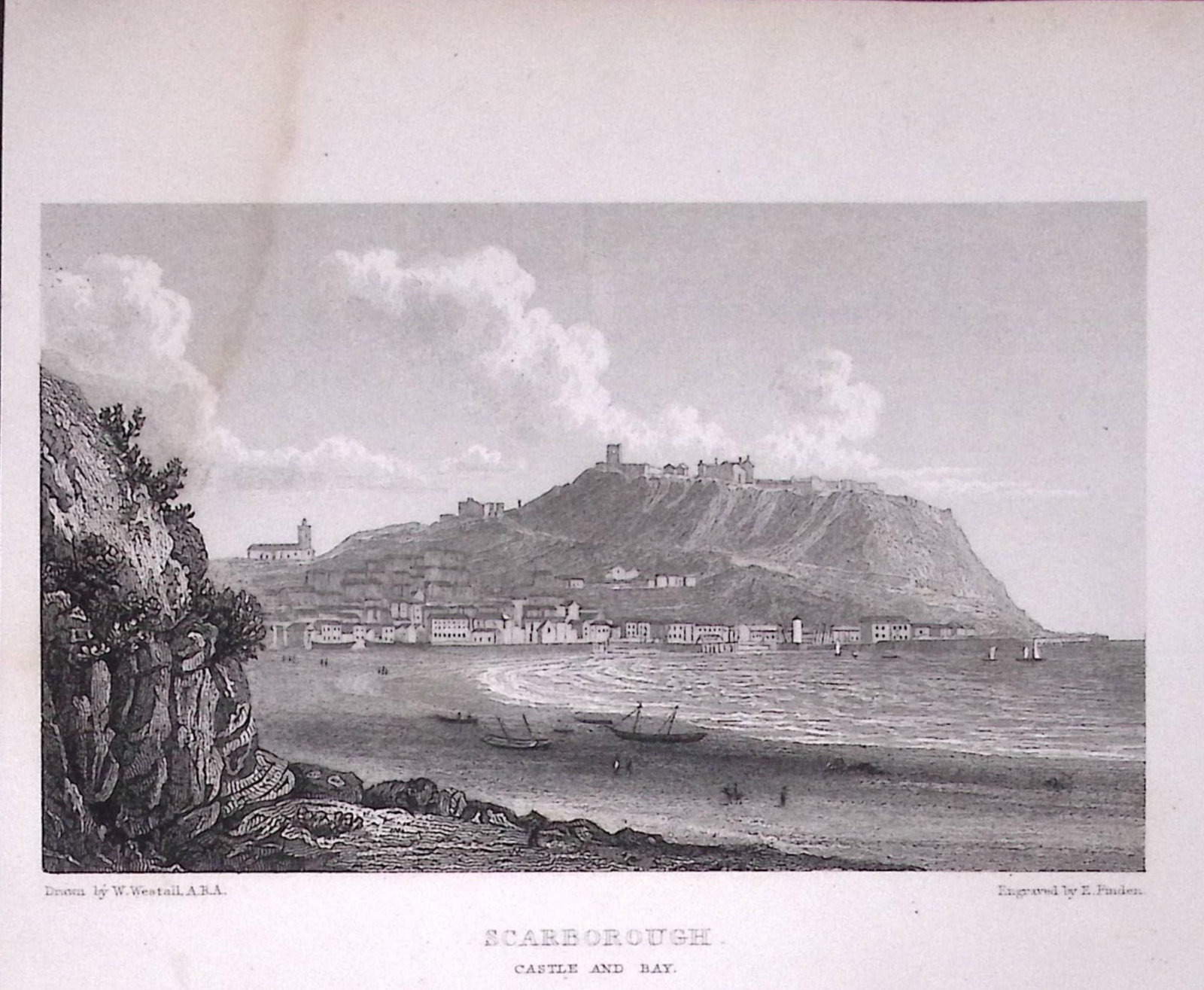 Scarborough Castle & Bay 196 Years-Old Antique Steel Engraving-74-TR: Title: Scarborough Castle & Bay 196 Years-Old Antique Steel Engraving-74-TR Description: This Steel Engraved Print Has Been Removed from an Antique Edition of. Great Britain Illustrated by