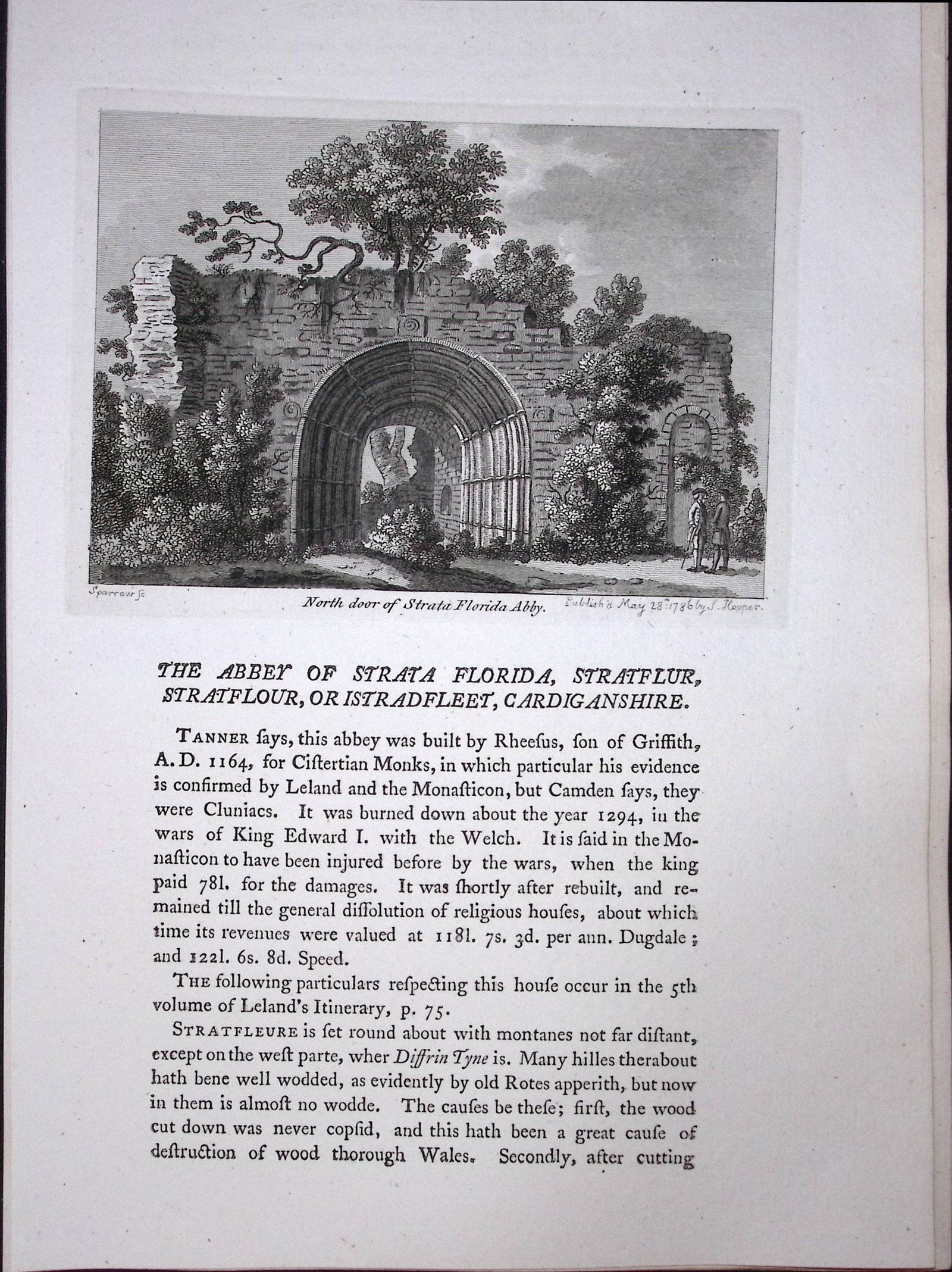 Wales Abbey of Stata Florida F. Grose Antique Copper Engraving-45-TR (1 of 2)