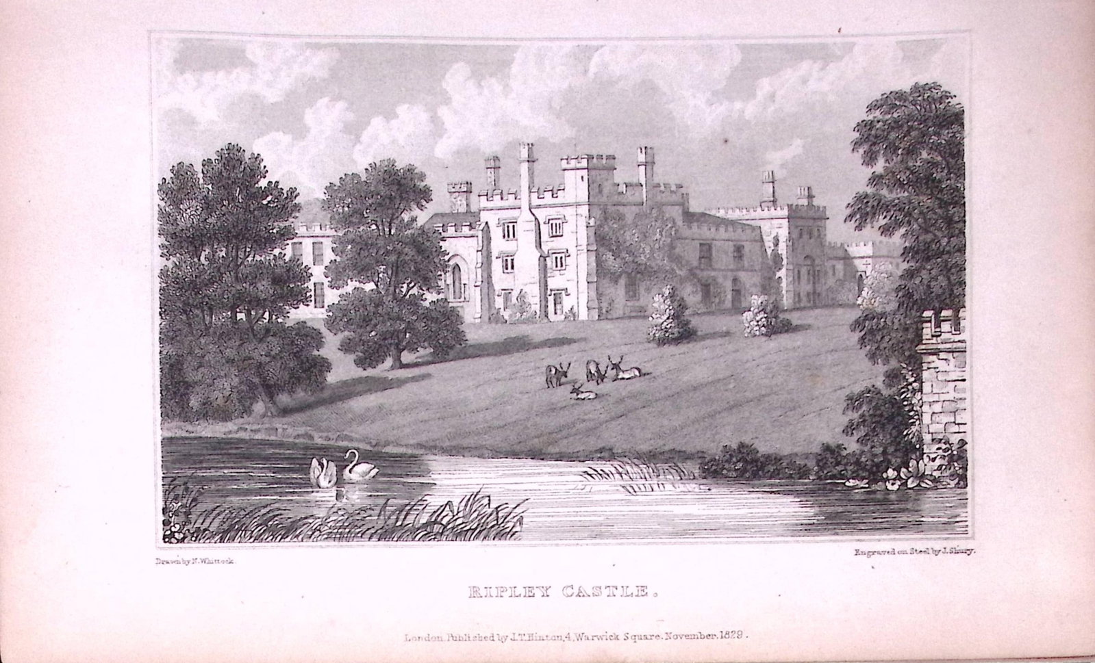 Ripley Castle Yorkshire 198 Years-Old Thomas Allen Antique Steel Engraving-21 (1 of 1)