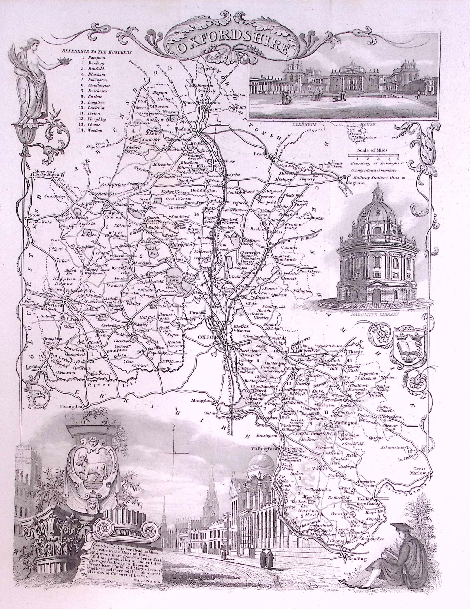 County Oxfordshire Detailed 178 years-Old Antique Steel Engraving Map-21-TR (1 of 2)