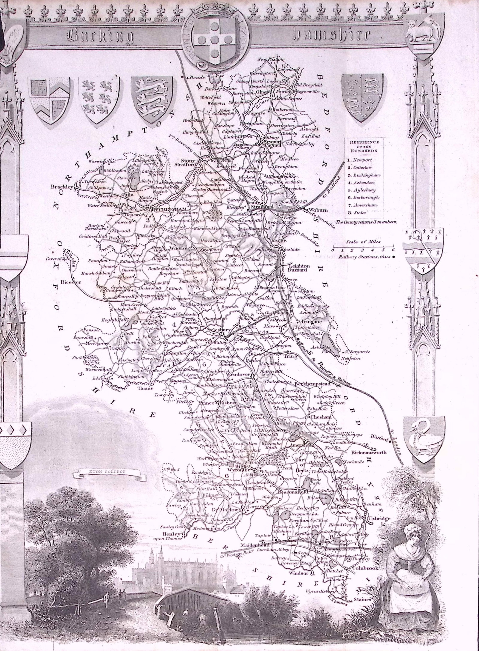 County Hampshire Detailed 178 years-Old Antique Steel Engraving Map-1-TR (1 of 2)