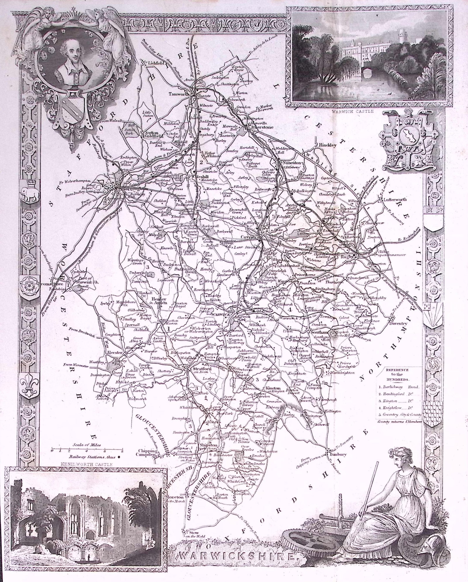 County Warwickshire Detailed 178 years-Old Antique Steel Engraving Map-25-TR (1 of 2)