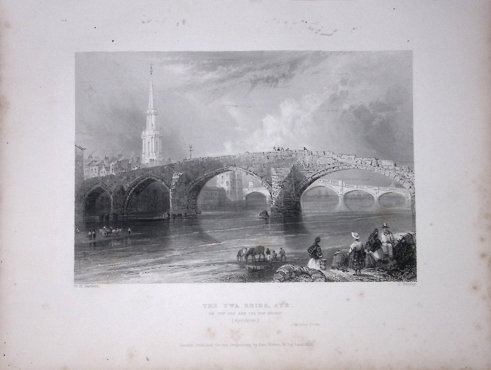 The Twa Briggs Bridge at Ayr Scotland 188 Years-Old Antique Steel Engraving-16: Title: The Twa Briggs Bridge at Ayr Scotland 188 Years-Old Antique Steel Engraving-16 Description: Scotland Illustrated in a Series of Views Takes Expressly for This Work by Messrs William Beattie.