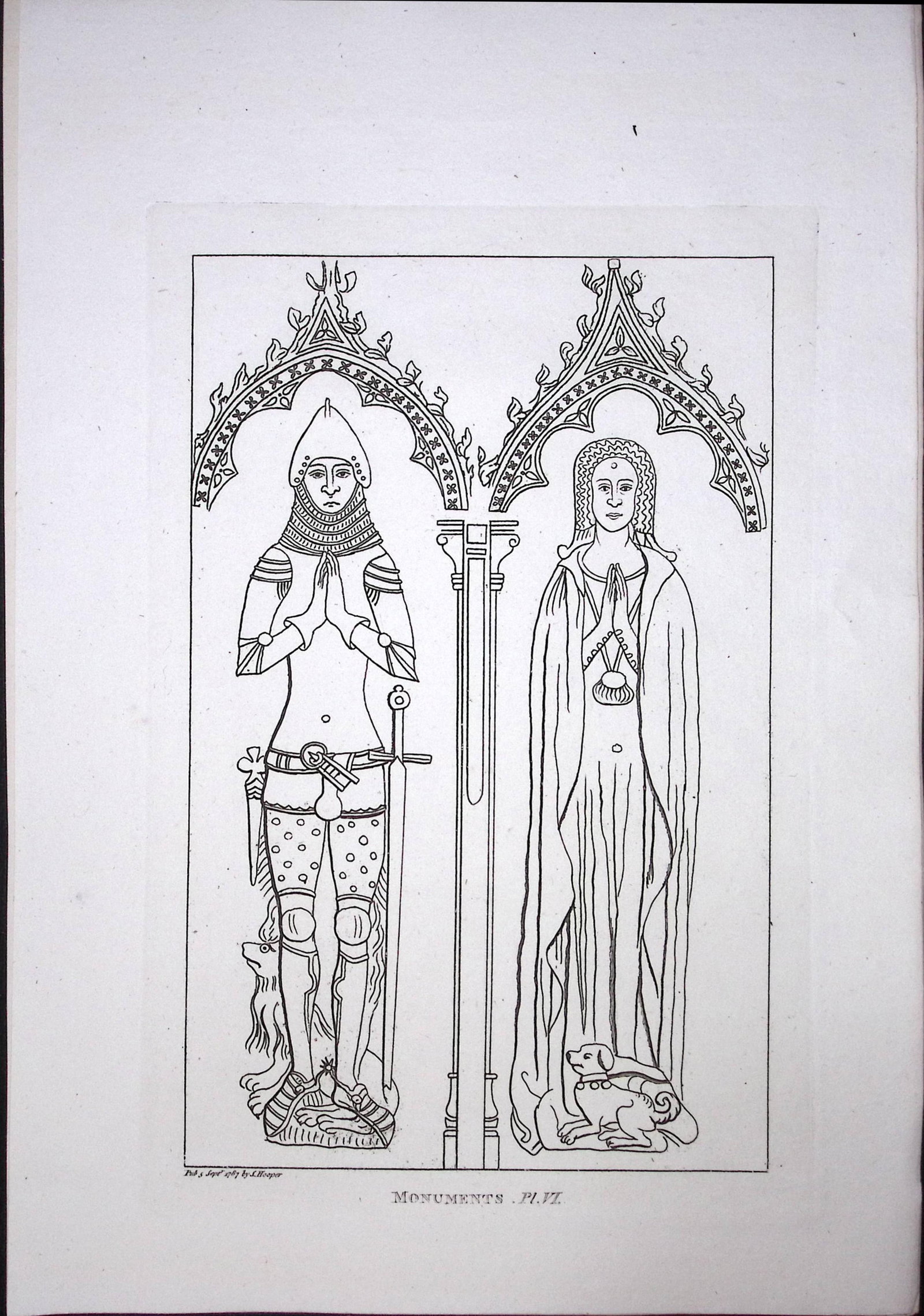 Medieval Knight & Lady Monuments F. Grose Antique Copper Engraving-77-TR: Title: Medieval Knight & Lady Monuments F. Grose Antique Copper Engraving-77-TR Description: This Antique Book Plate Was Removed from Francis Grose's Antiquities of England &Wales