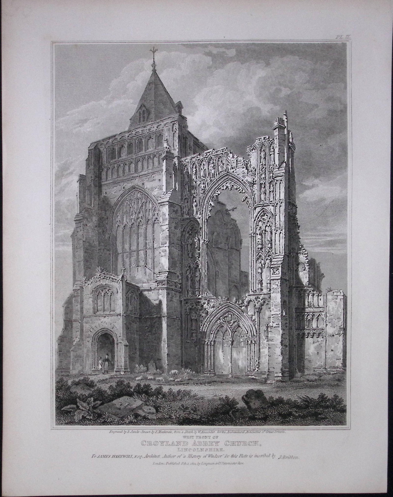 Croyland Church Lincoln 190 Years-Old Rare John Britton Antique Steel Engraving-85 (1 of 1)