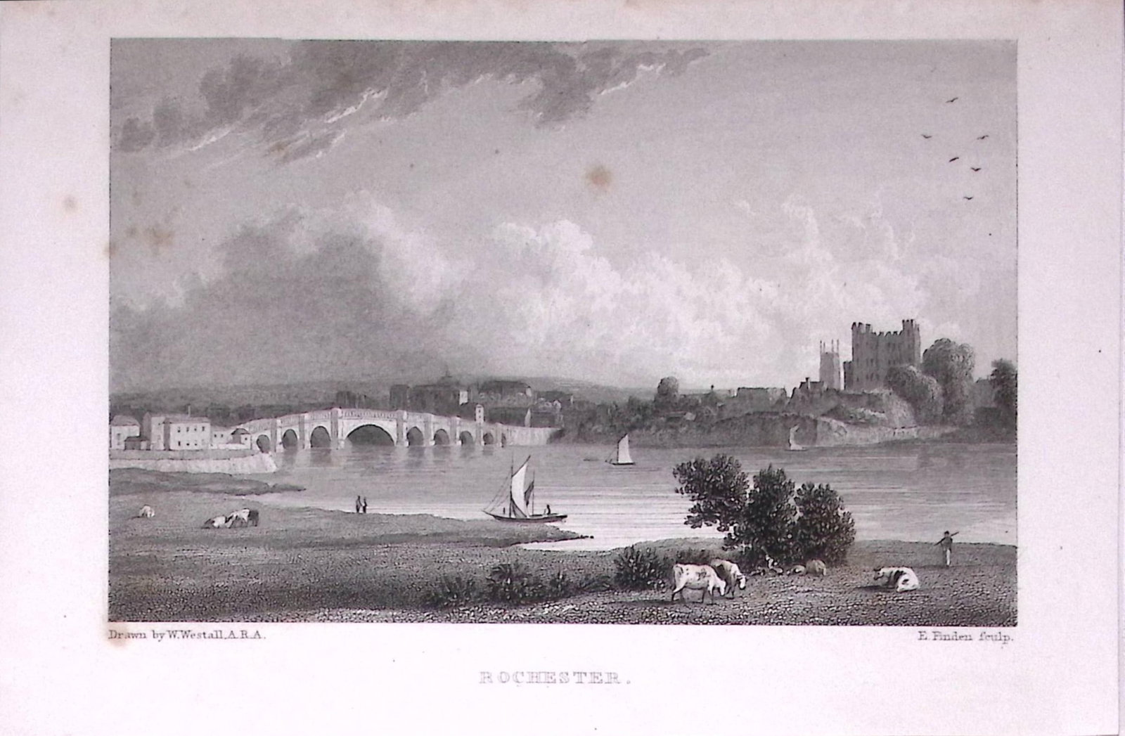 View of Rochester Bridge & Castle 196 Years-Old Antique Steel Engraving-53-TR: Title: View of Rochester Bridge & Castle 196 Years-Old Antique Steel Engraving-53-TR Description: This Steel Engraved Print Has Been Removed from an Antique Edition of. Great Britain Illustrated