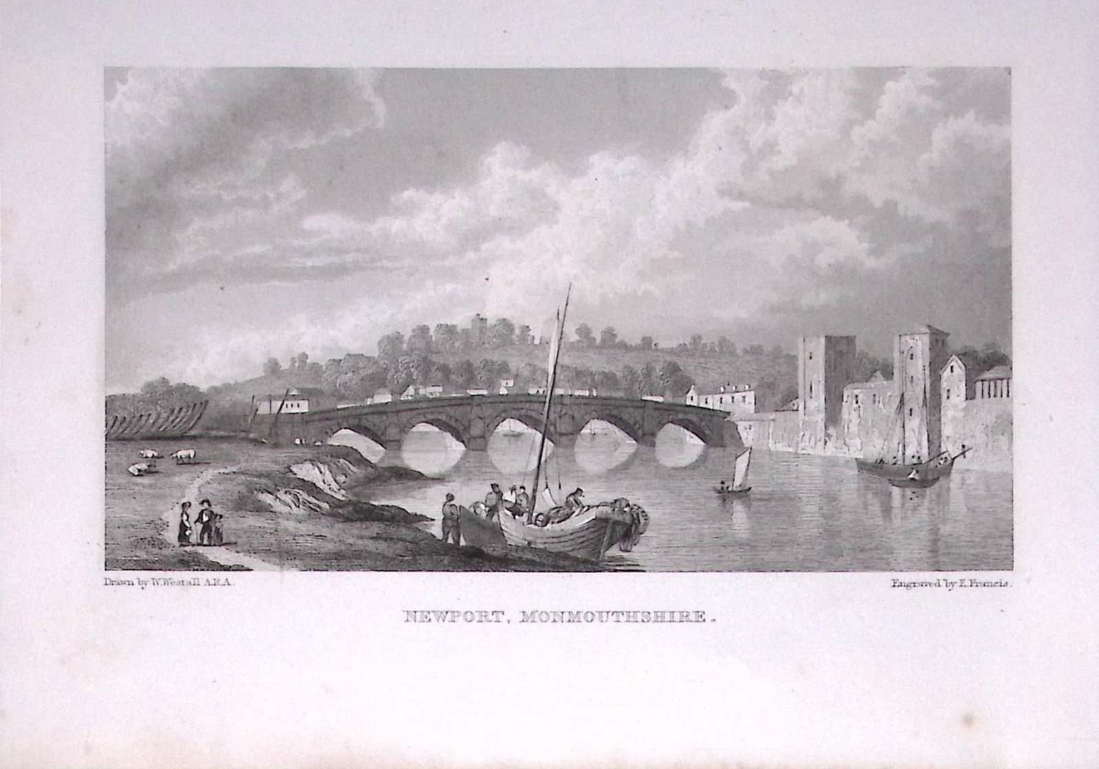 Newport Town Monmouthshire 196 Years-Old Antique Steel Engraving-69-TR (1 of 2)
