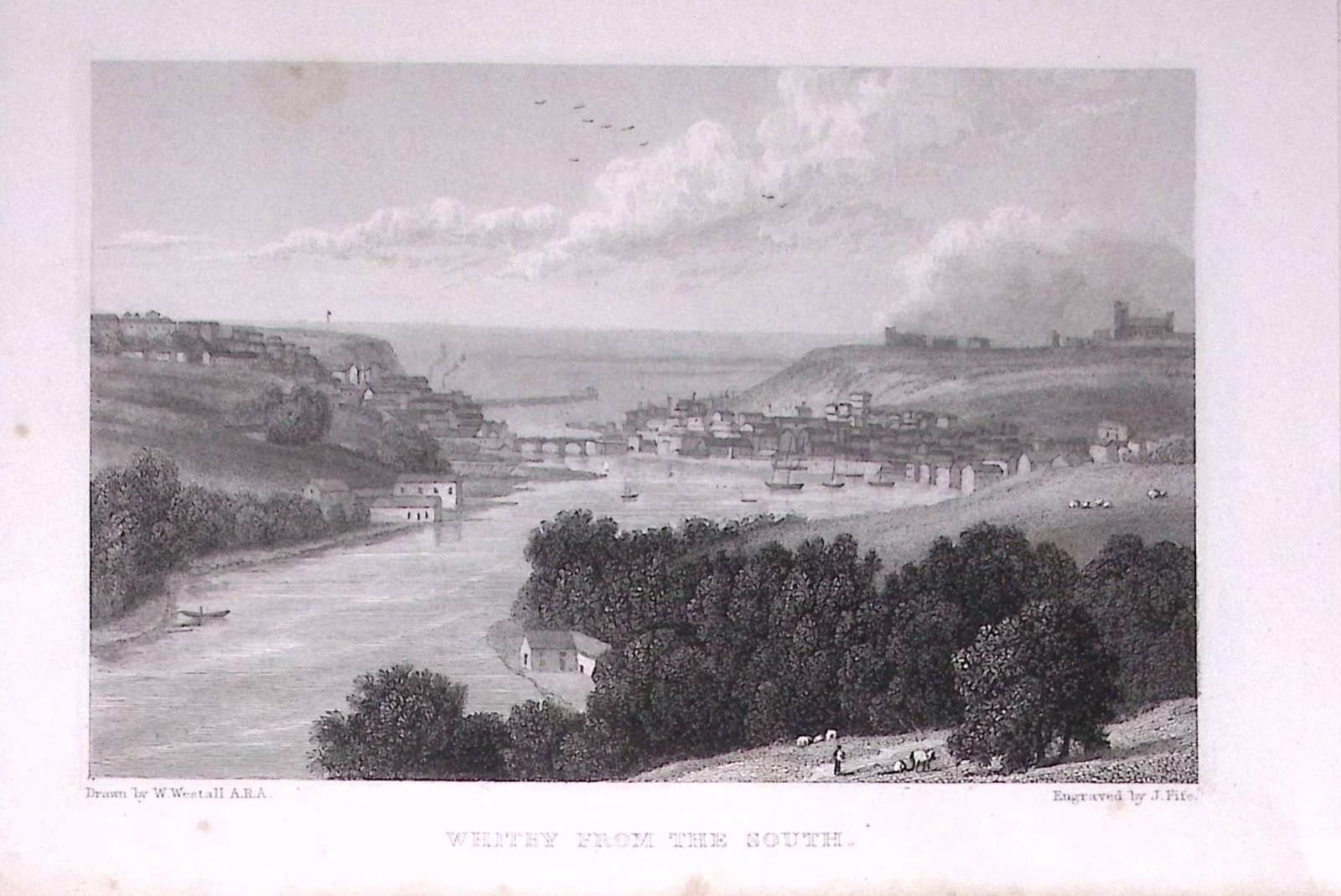 Whitby Harbour, Town & Abbey 196 Years-Old Antique Steel Engraving-55-TR: Title: Whitby Harbour, Town & Abbey 196 Years-Old Antique Steel Engraving-55-TR Description: This Steel Engraved Print Has Been Removed from an Antique Edition of. Great Britain Illustrated by
