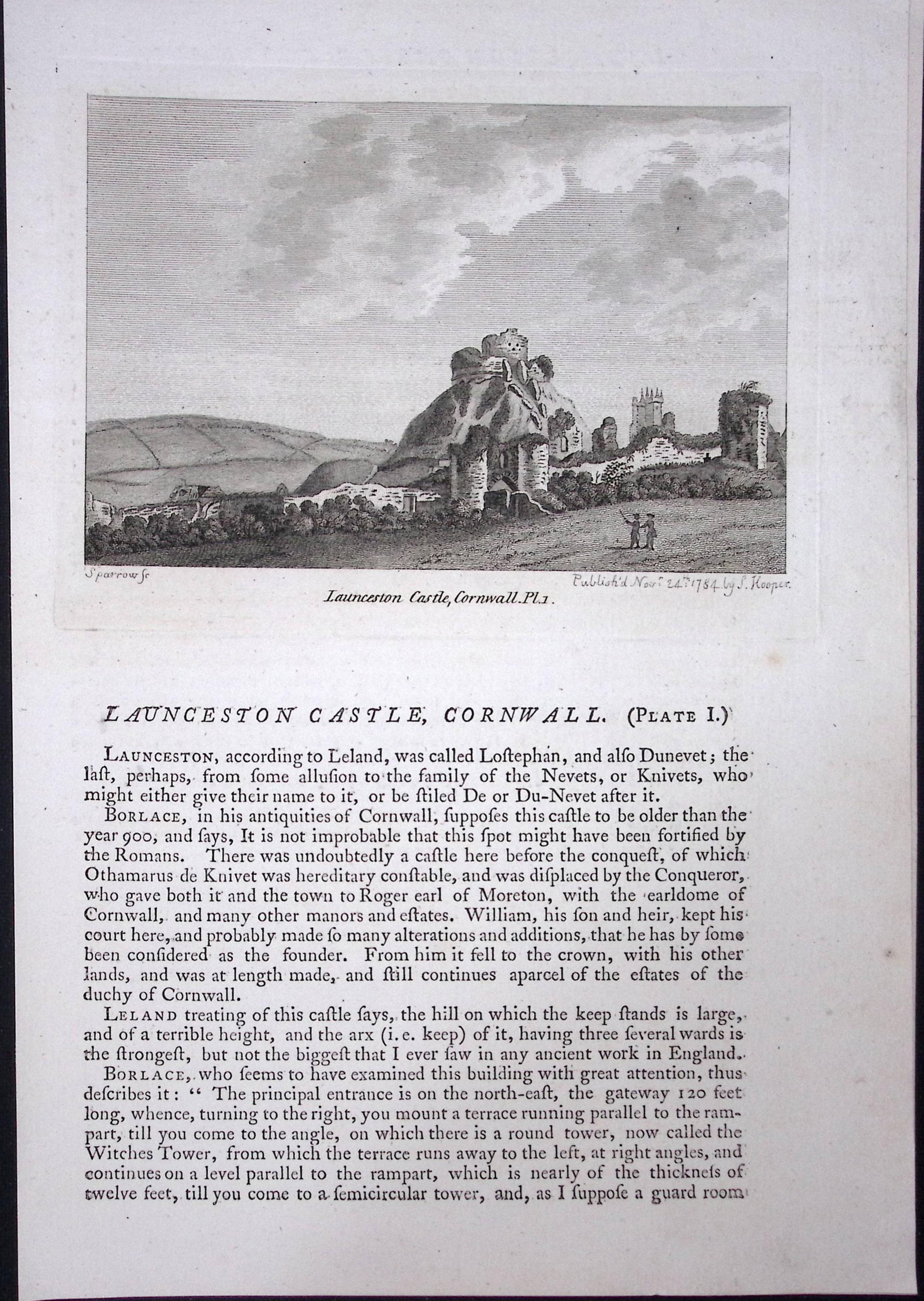 Cornwall Launceston Castle F. Grose Antique Copper Engraving-2-TR: Title: Cornwall Launceston Castle F. Grose Antique Copper Engraving-2-TR Description: This Antique Book Plate Was Removed from Francis Grose's Antiquities of England &Wales Published 