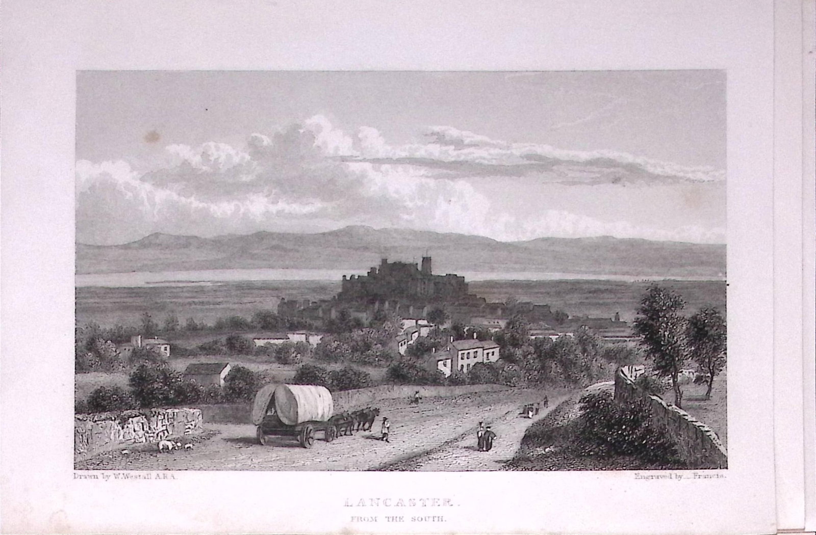 Lancaster Castle & Town 196 Years-Old Antique Steel Engraving-50-TR: Title: Lancaster Castle & Town 196 Years-Old Antique Steel Engraving-50-TR Description: This Steel Engraved Print Has Been Removed from an Antique Edition of. Great Britain Illustrated by W