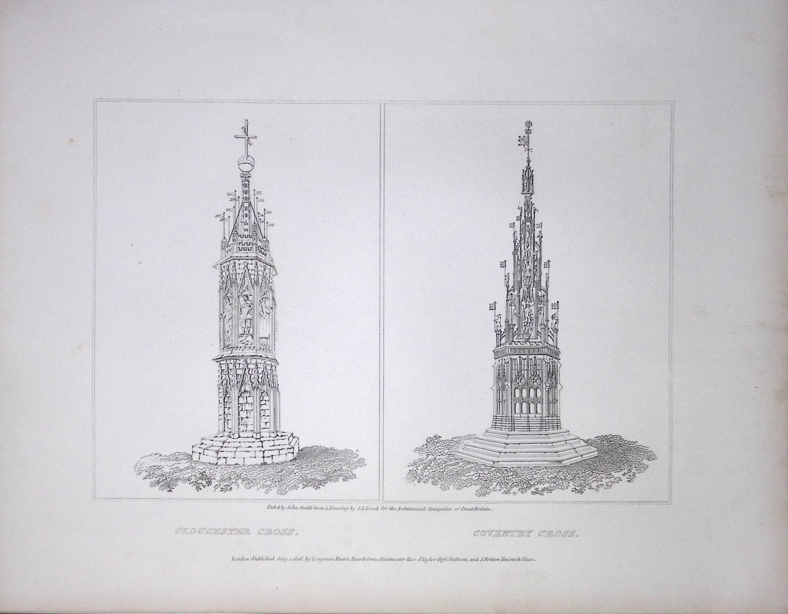 Gloucester & Coventry Cross 190 Years-Old Rare John Britton Antique Steel Engraving-58 (1 of 2)