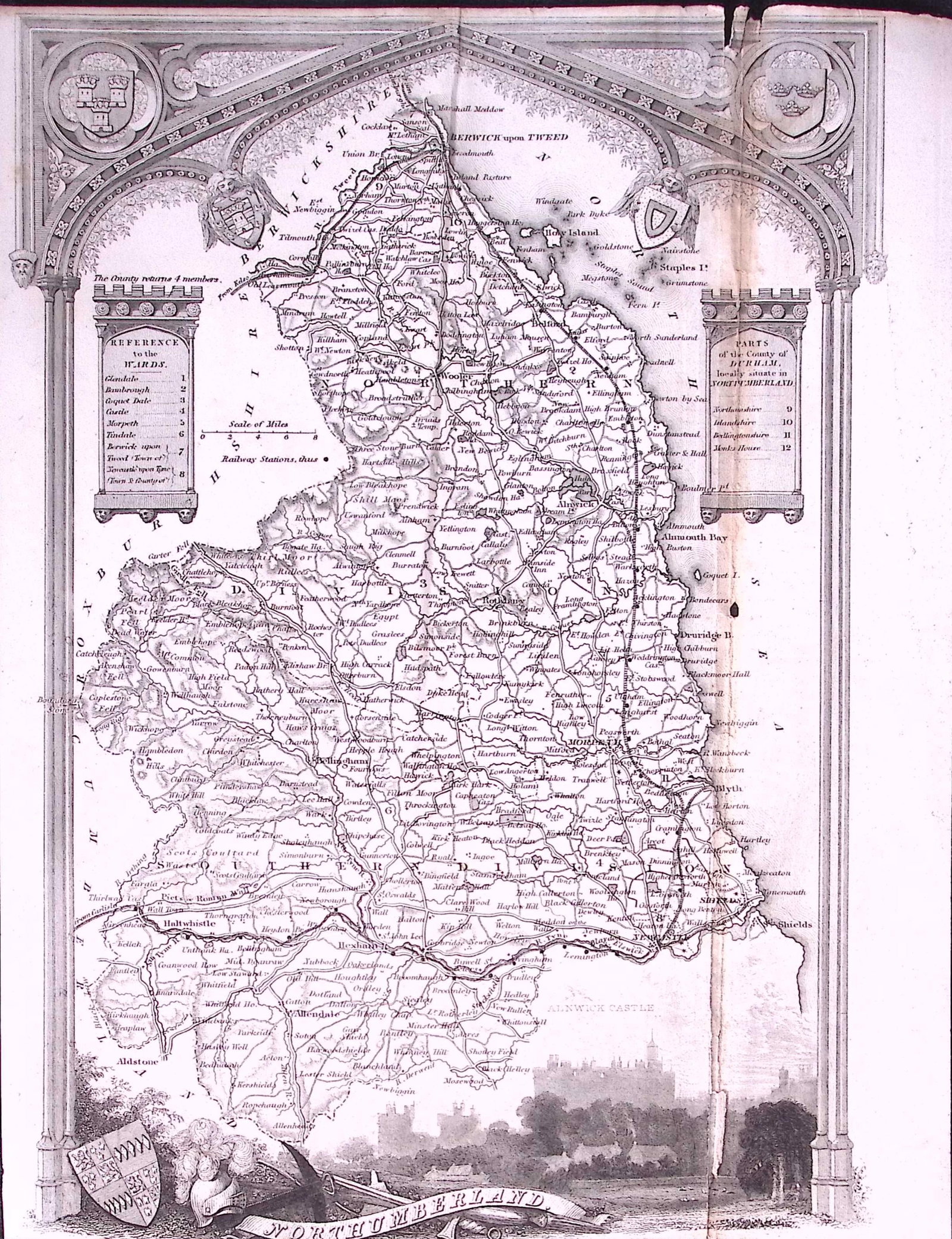 County Northumberland Detailed 178 years-Old Antique Steel Engraving Map-20-TR (1 of 2)