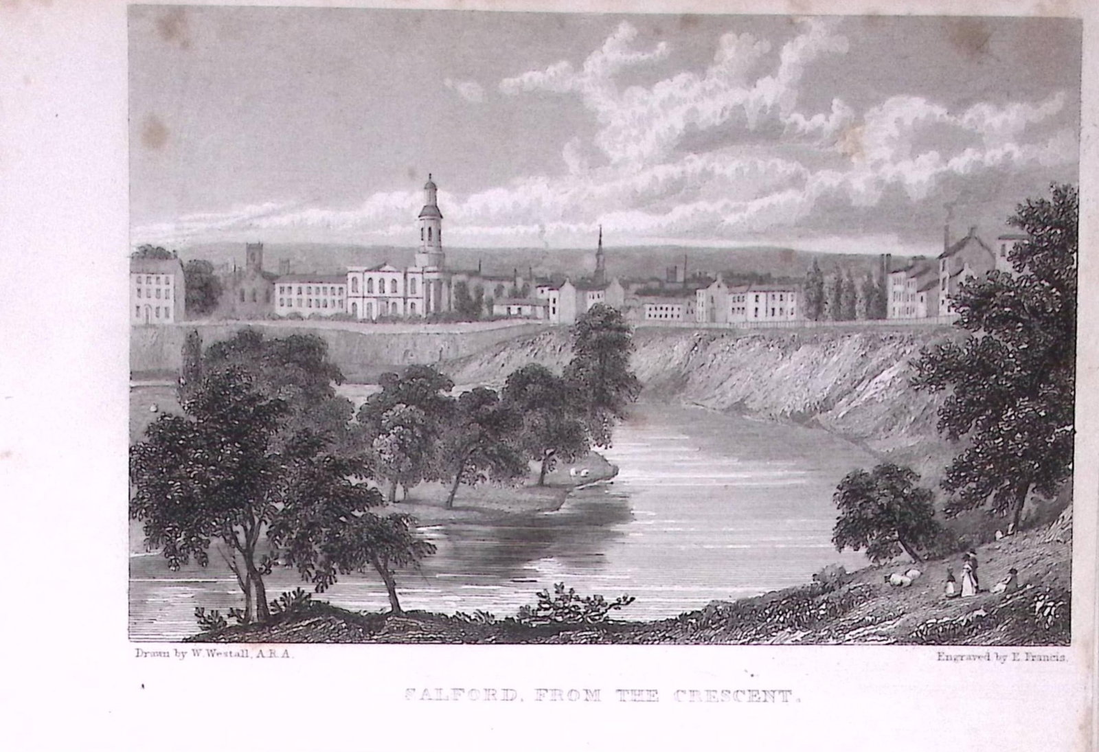 Salford From The Cresent Lancashire 196 Years-Old Antique Steel Engraving-43-TR: Title: Salford From The Cresent Lancashire 196 Years-Old Antique Steel Engraving-43-TR Description: This Steel Engraved Print Has Been Removed from an Antique Edition of. Great Britain Illustra