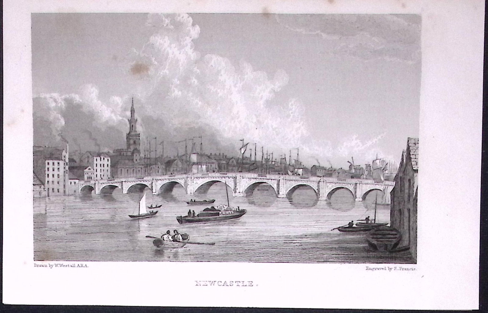 Newcastle View of The City 196 Years-Old Antique Steel Engraving-33-TR: Title: Newcastle View of The City 196 Years-Old Antique Steel Engraving-33-TR Description: This Steel Engraved Print Has Been Removed from an Antique Edition of. Great Britain Illustrated by William