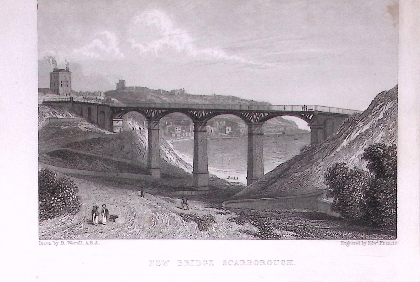 Scarborough The New Cliff Bridge 196 Years-Old Antique Steel Engraving-34a-TR (1 of 2)
