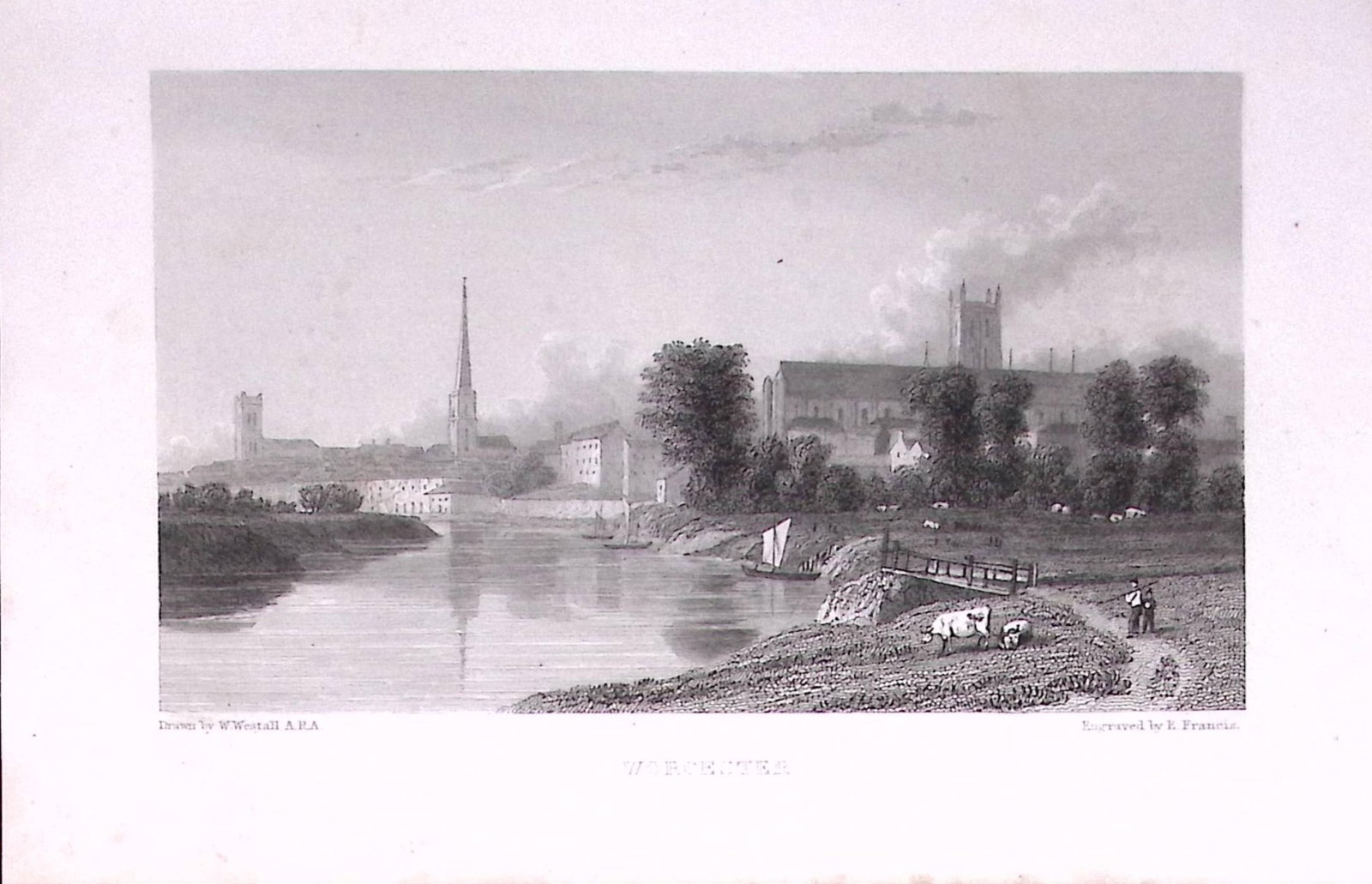 Worcester View of The City 196 Years-Old Antique Steel Engraving-18-TR: Title: Worcester View of The City 196 Years-Old Antique Steel Engraving-18-TR Description: This Steel Engraved Print Has Been Removed from an Antique Edition of. Great Britain Illustrated by Wi