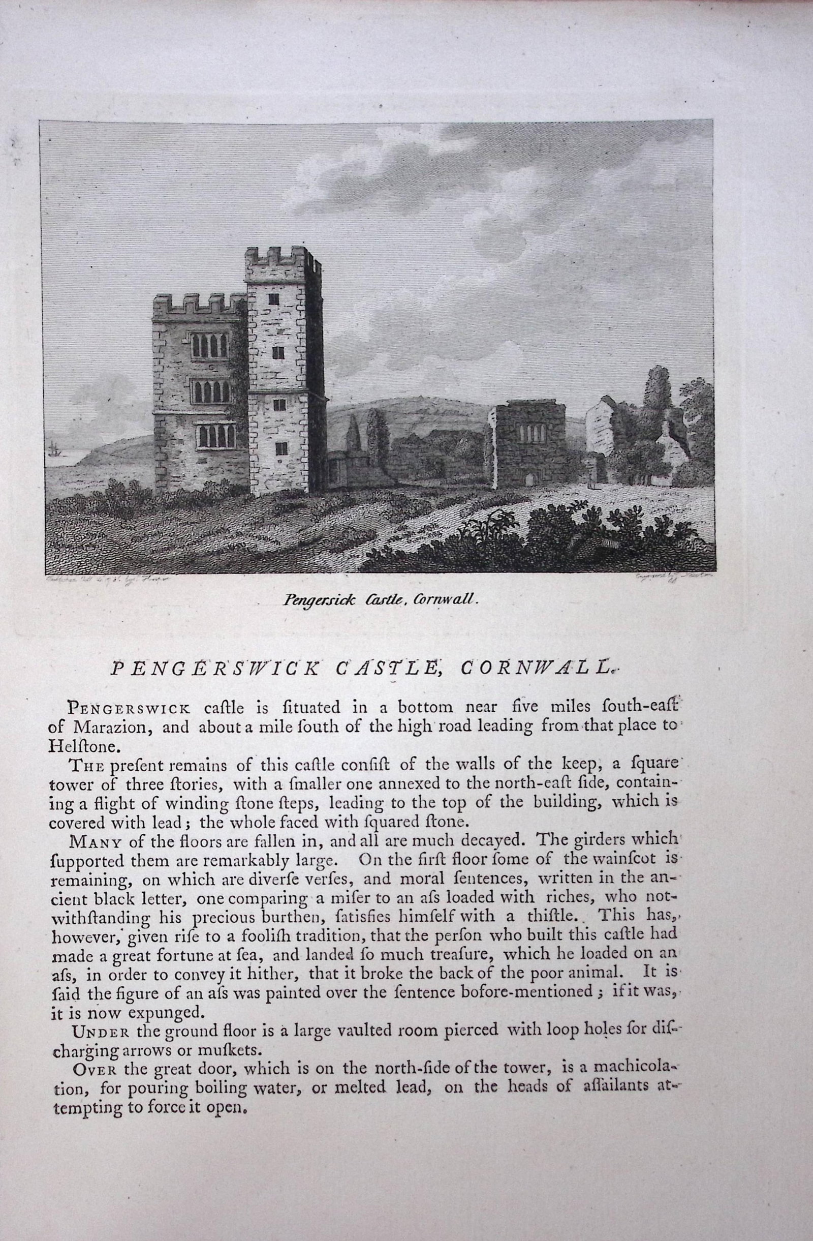 Cornwall Pengerswick Castle F. Grose Antique Copper Engraving-15-TR: Title: Cornwall Pengerswick Castle F. Grose Antique Copper Engraving-15-TR Description: This Antique Book Plate Was Removed from Francis Grose's Antiquities of England &Wales Published 