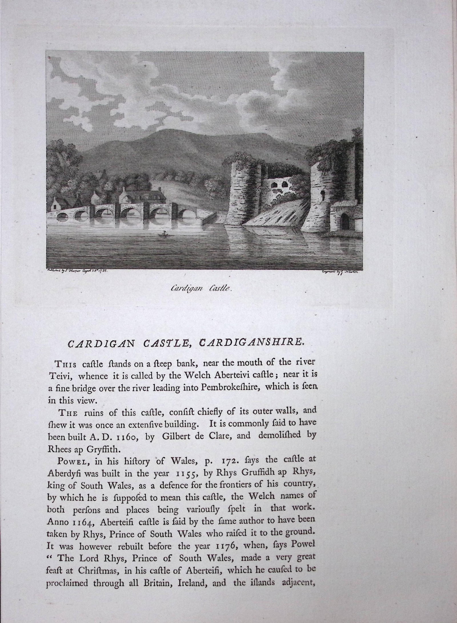 Wales Cardigan Castle F. Grose Antique Copper Engraving-46-TR: Title: Wales Cardigan Castle F. Grose Antique Copper Engraving-46-TR Description: This Antique Book Plate Was Removed from Francis Grose's Antiquities of England &Wales Published (Circa)