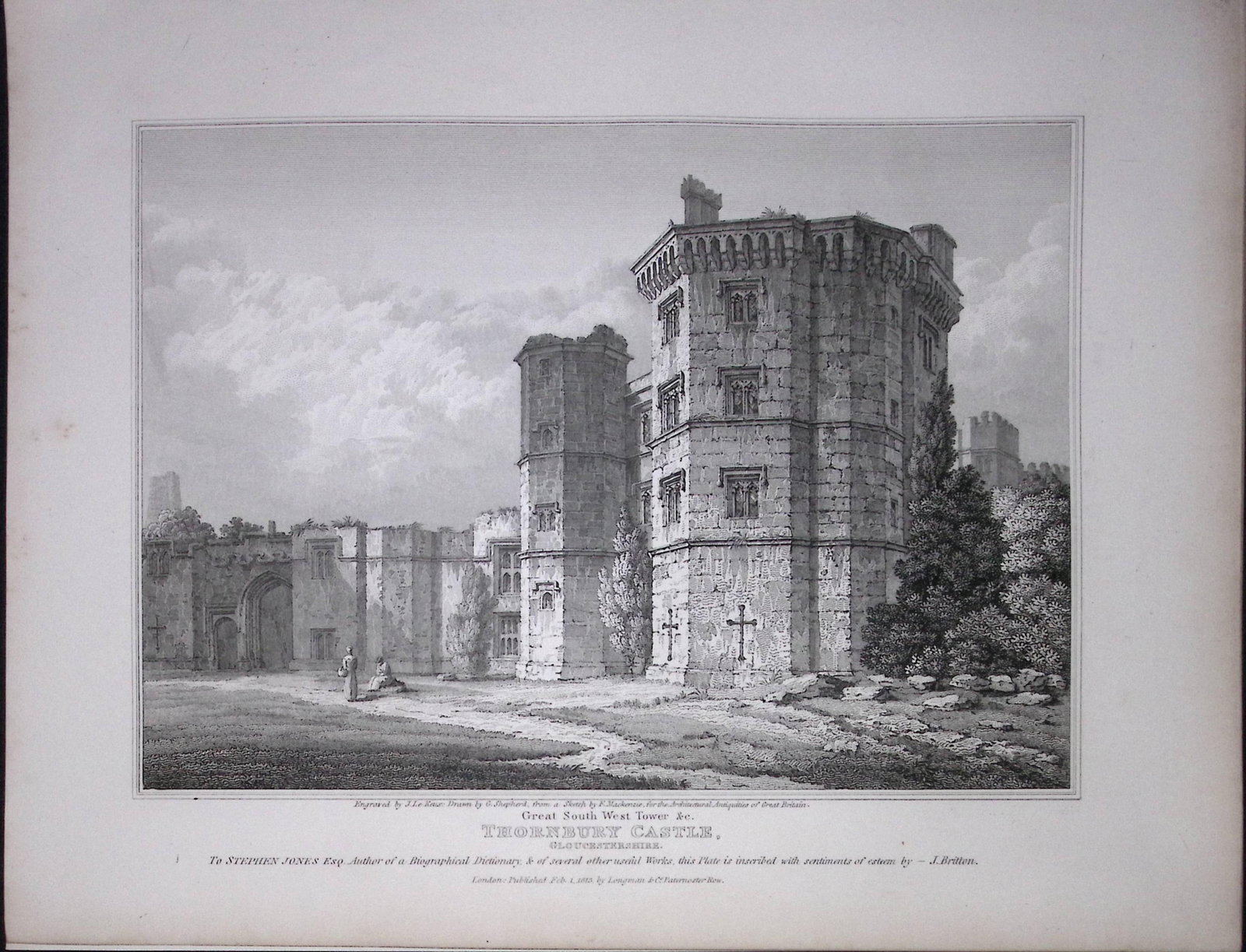 Thornbury Castle Glos 190 Years-Old Rare John Britton Antique Steel Engraving-110 (1 of 1)
