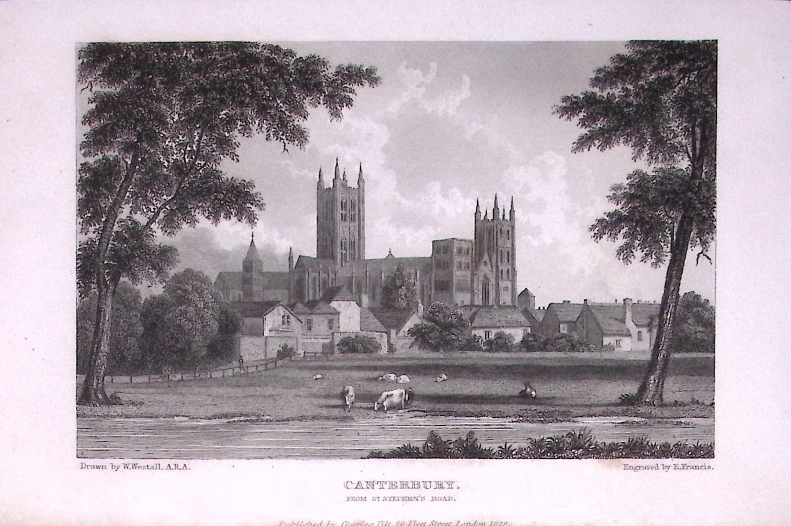 Canterbury Cathedral 196 Years-Old Antique Steel Engraving-31-TR (1 of 2)