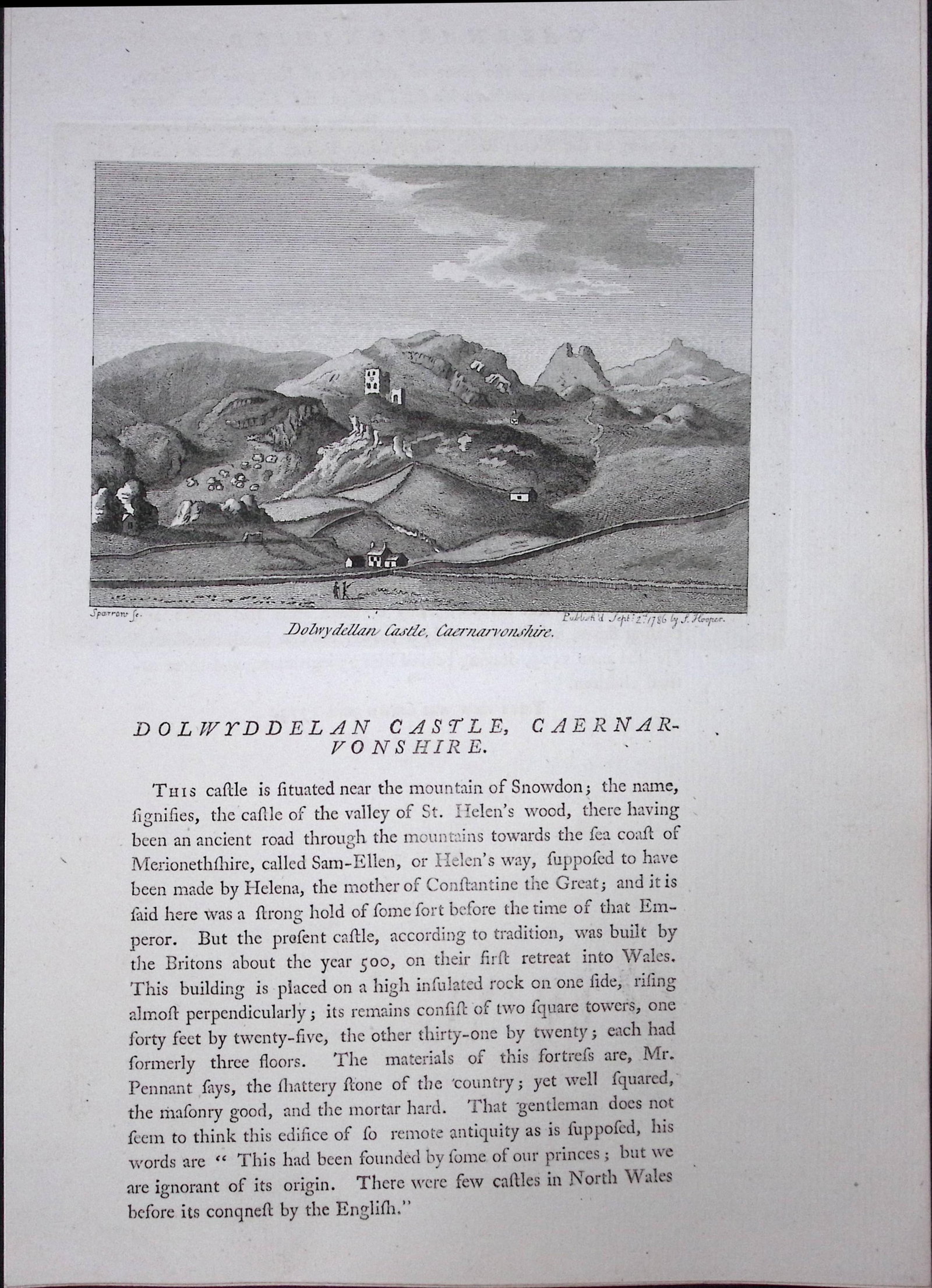 Wales Dolwyddelan Castle Caernarvonshire F. Grose Antique Copper Engraving-64-TR (1 of 2)