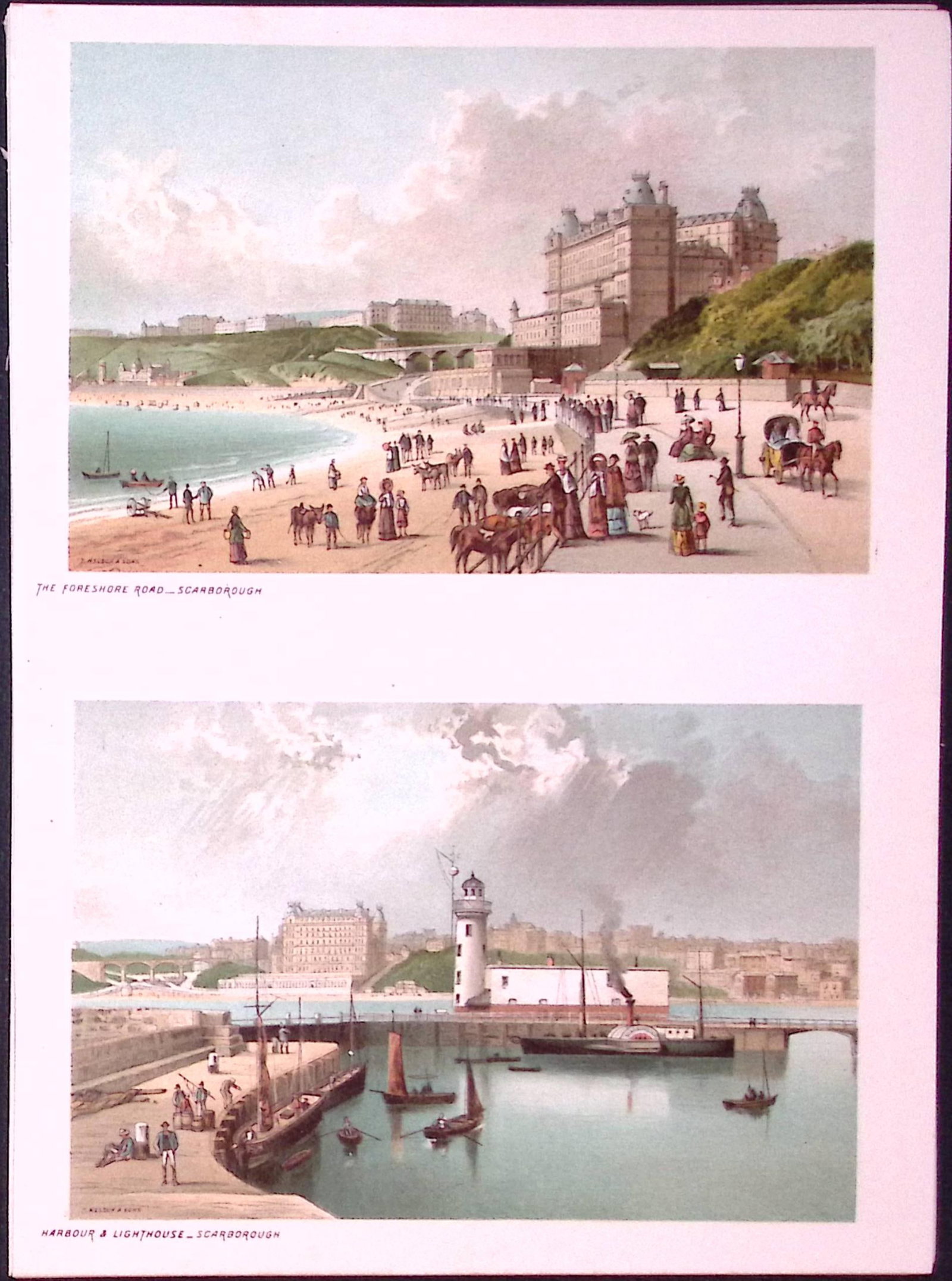 Scarborough Harbour & Lighthouse & Foreshore Road Victorian Antique Double Print-22 (1 of 1)