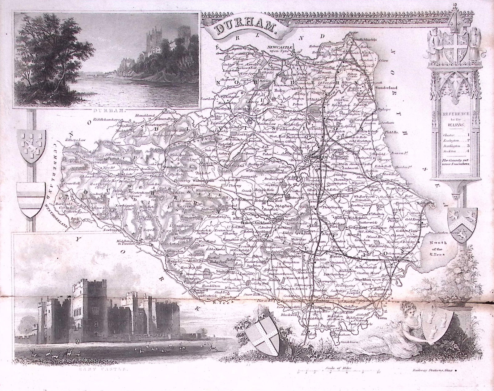 County Durham Detailed 178 years-Old Antique Steel Engraving Map-9-TR (1 of 2)