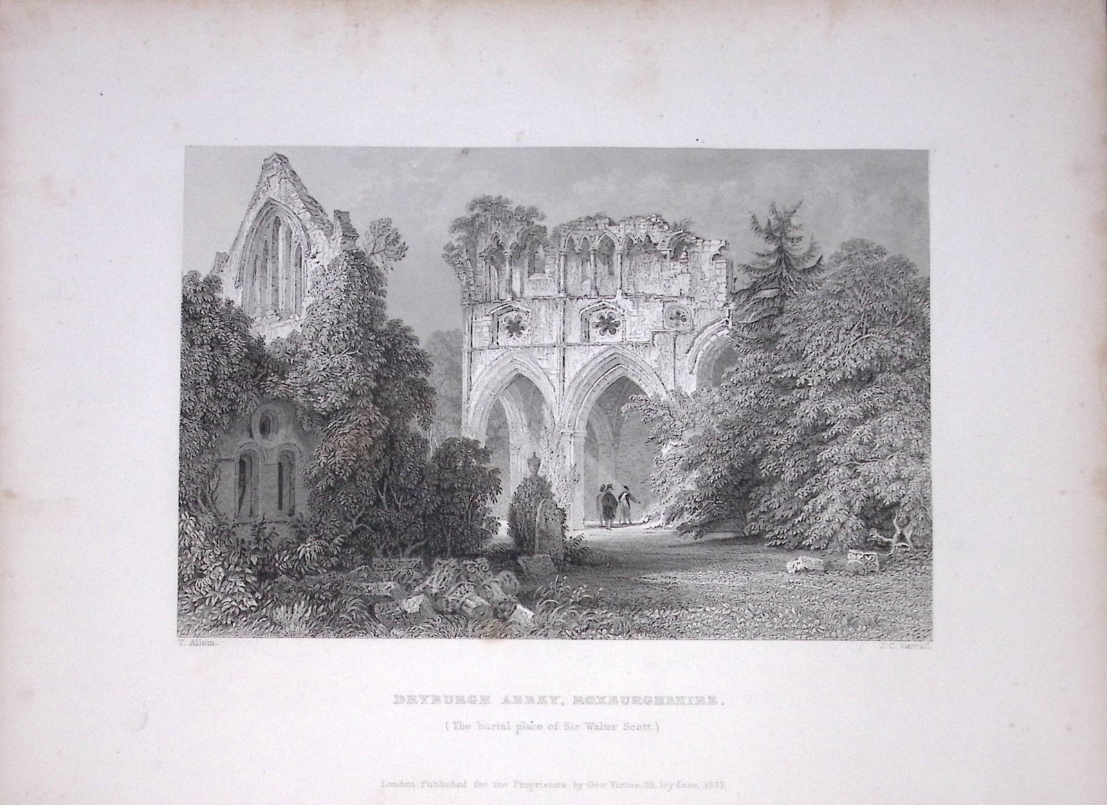 Dryburgh Abbey River Tweed Scotland 188 Years-Old Antique Steel Engraving-6: Title: Dryburgh Abbey River Tweed Scotland 188 Years-Old Antique Steel Engraving-6 Description: Scotland Illustrated in a Series of Views Takes Expressly for This Work by Messrs William Beattie.
