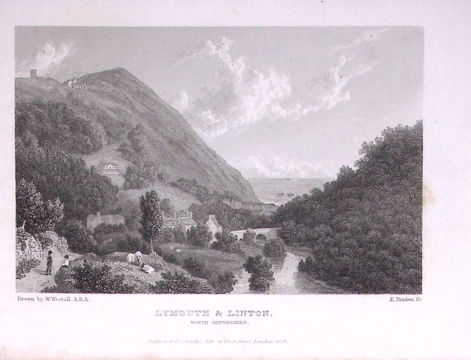 Lynmouth & Linton Devon 196 Years-Old Antique Steel Engraving-24-TR: Title: Lynmouth & Linton Devon 196 Years-Old Antique Steel Engraving-24-TR Description: This Steel Engraved Print Has Been Removed from an Antique Edition of. Great Britain Illustrated by William