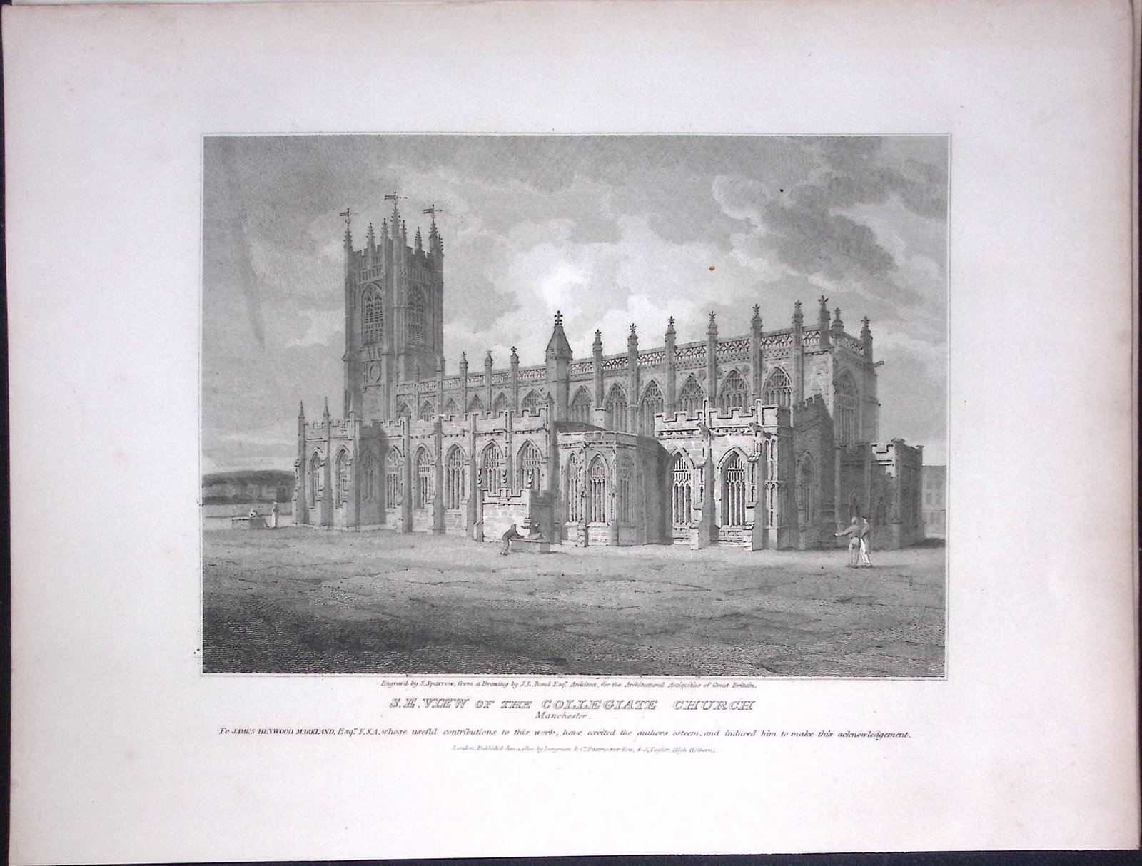 Collegiate Church Manchester 190 Years-Old Rare John Britton Antique Steel Engraving-142: Title: Collegiate Church Manchester 190 Years-Old Rare John Britton Antique Steel Engraving-142 Description: This 191 Years-Old Steel Gilt-Edged Engraved Plate Has Been Removed from an Antique Edit
