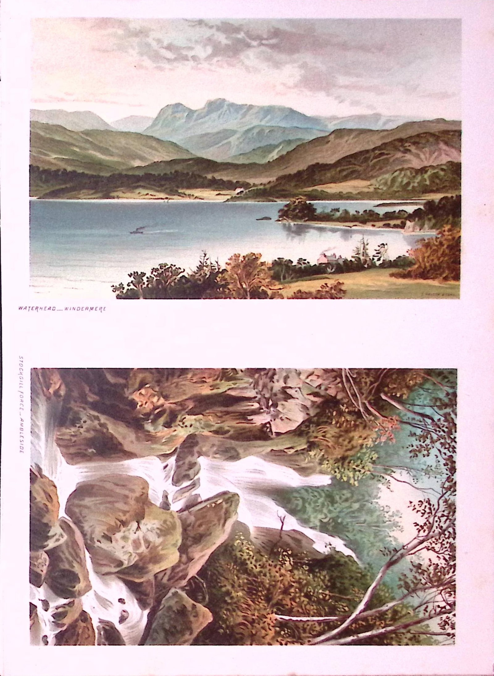 The Lakes Windermere & Stockgill at Ambleside Victorian Antique Double Print-13: Title: The Lakes Windermere & Stockgill at Ambleside Victorian Antique Double Print-13 Description: This Antique Illustration Has Been Removed from a First Edition of. English Scenery