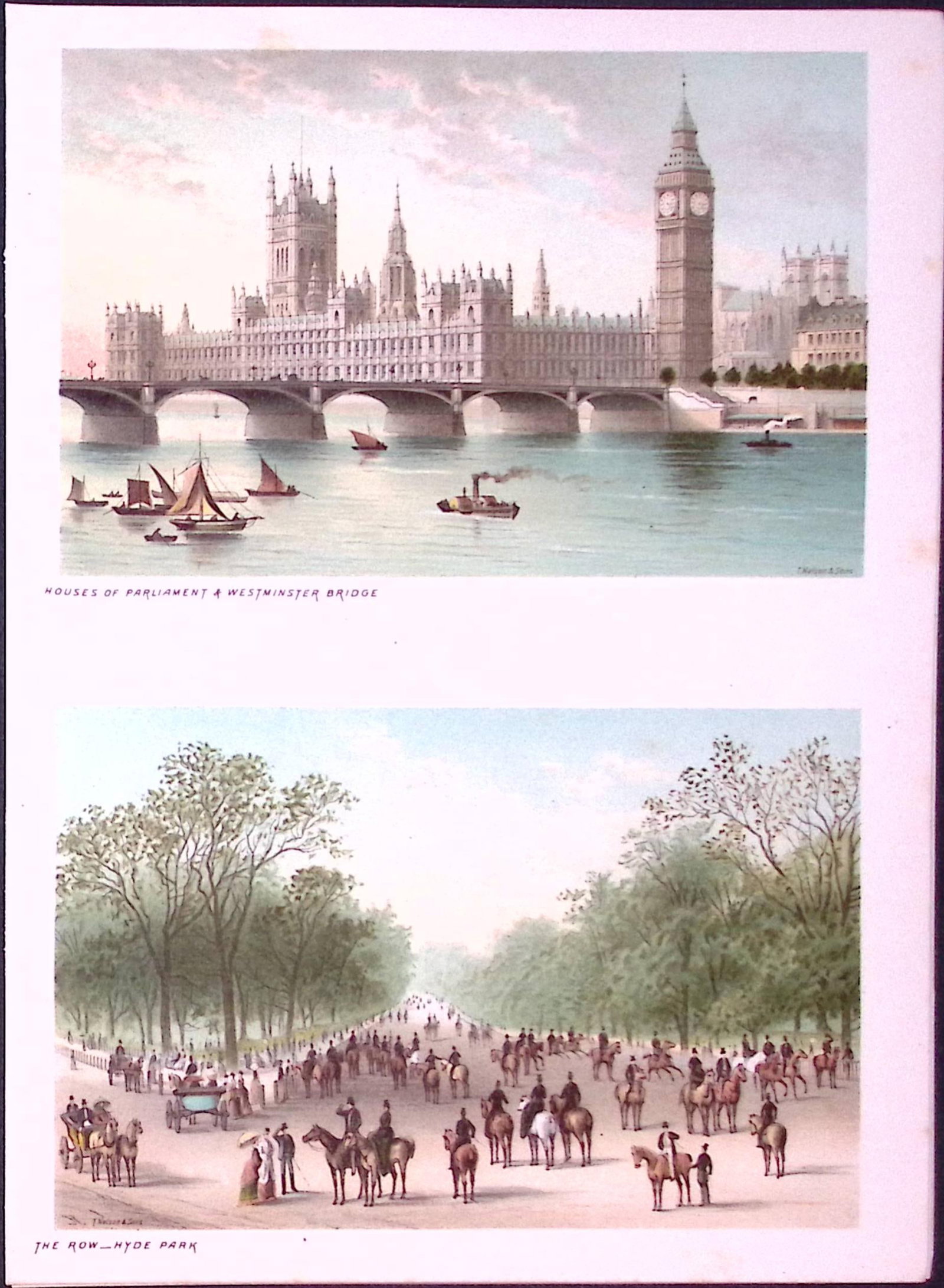 London Houses of Parliament & Hyde Park Victorian Antique Double Print-9 (1 of 1)